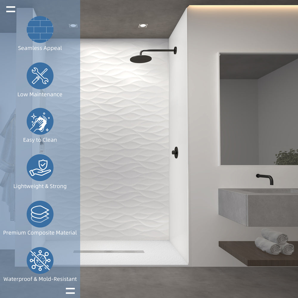 60" x 36" x 96" Waterproof SMC Shower Wall Panel System with Wave Finish