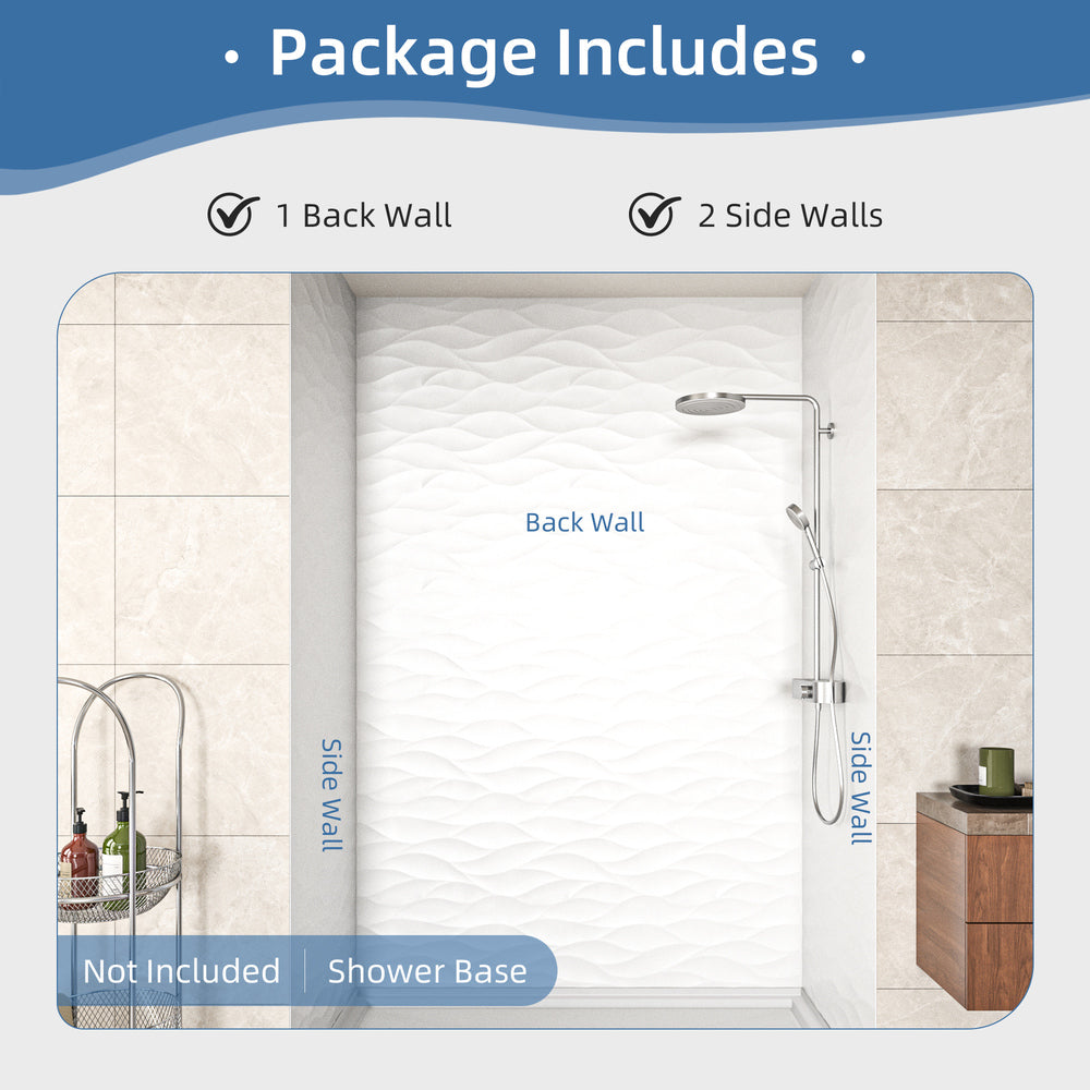60" x 36" x 96" Waterproof SMC Shower Wall Panel System with Wave Finish