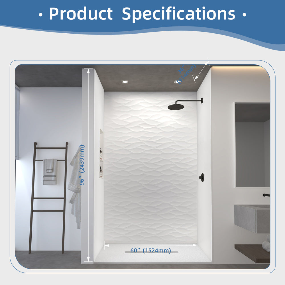 60" x 36" x 96" Waterproof SMC Shower Wall Panel System with Wave Finish