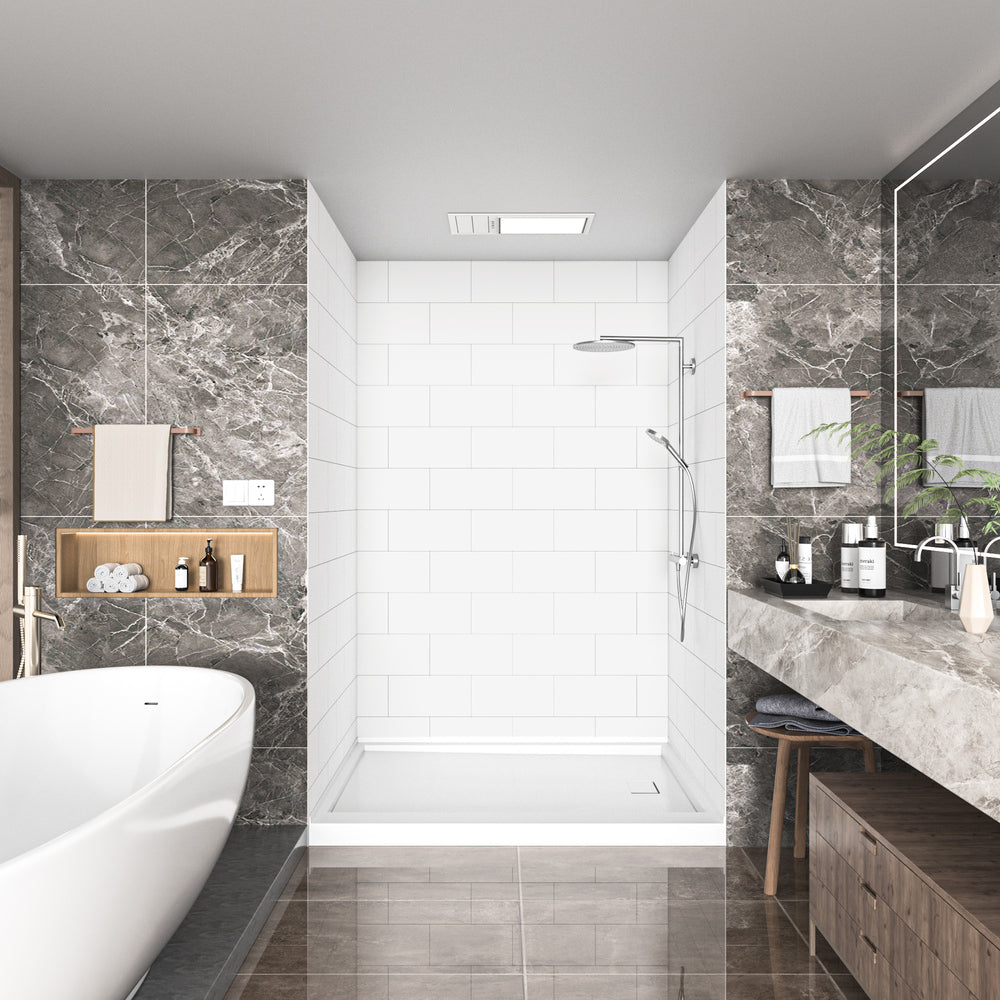 60" x 48" x 96" Waterproof SMC Shower Wall Panel with Medium Tile Design