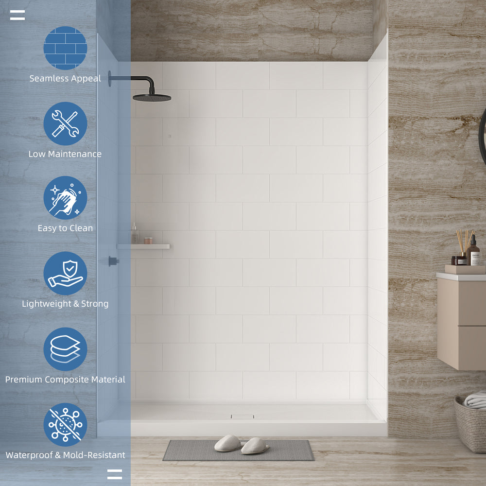 60" x 48" x 96" Waterproof SMC Shower Wall Panel with Medium Tile Design