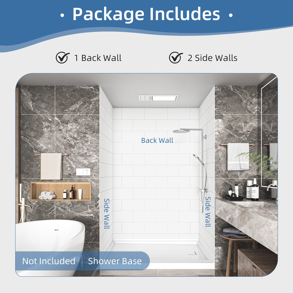 60" x 48" x 96" Waterproof SMC Shower Wall Panel with Medium Tile Design