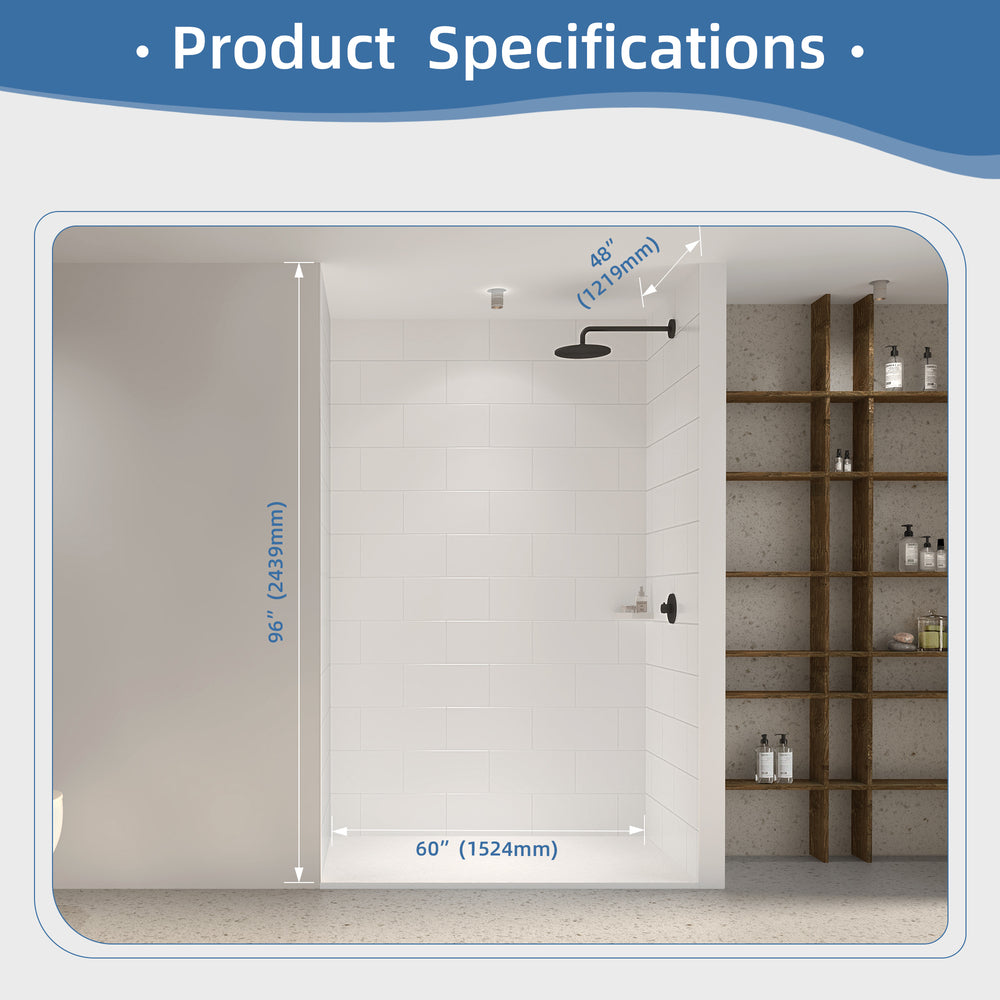 60" x 48" x 96" Waterproof SMC Shower Wall Panel with Medium Tile Design