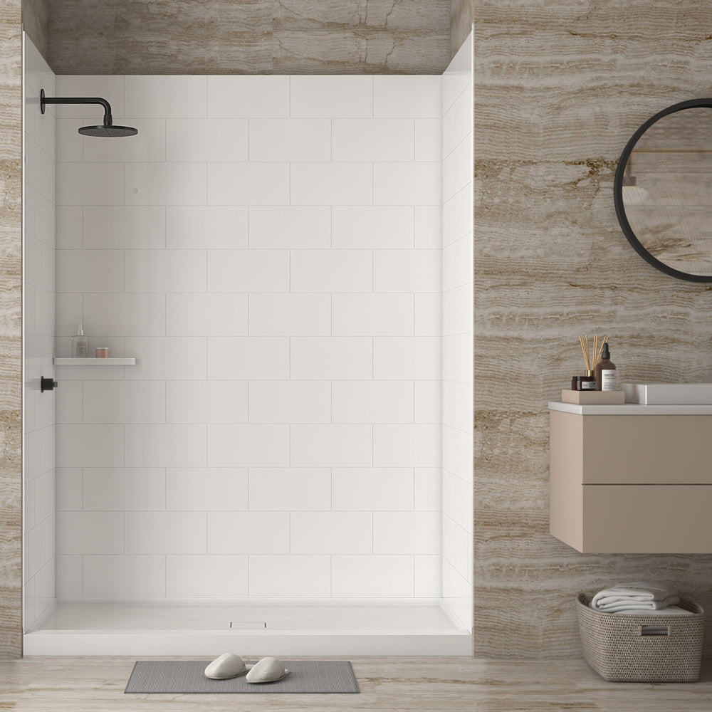 60" x 48" x 96" Waterproof SMC Shower Wall Panel with Medium Tile Design