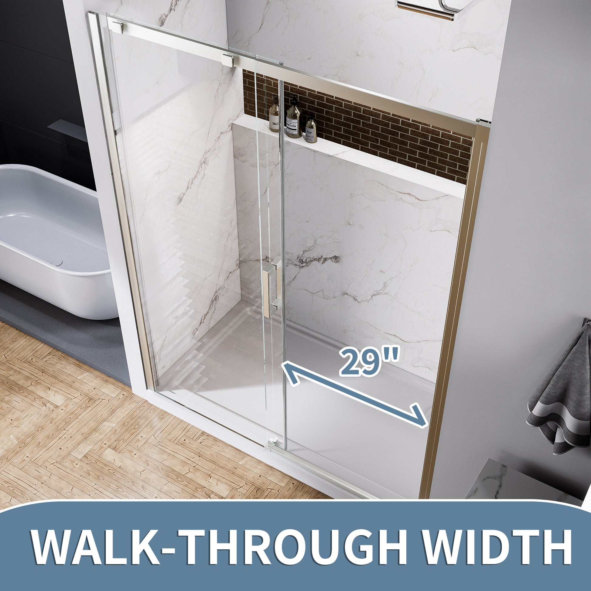 60" x 74" Shower Door and Framed Soft-Close Sliding Shower Door with 6mm Tempered Glass