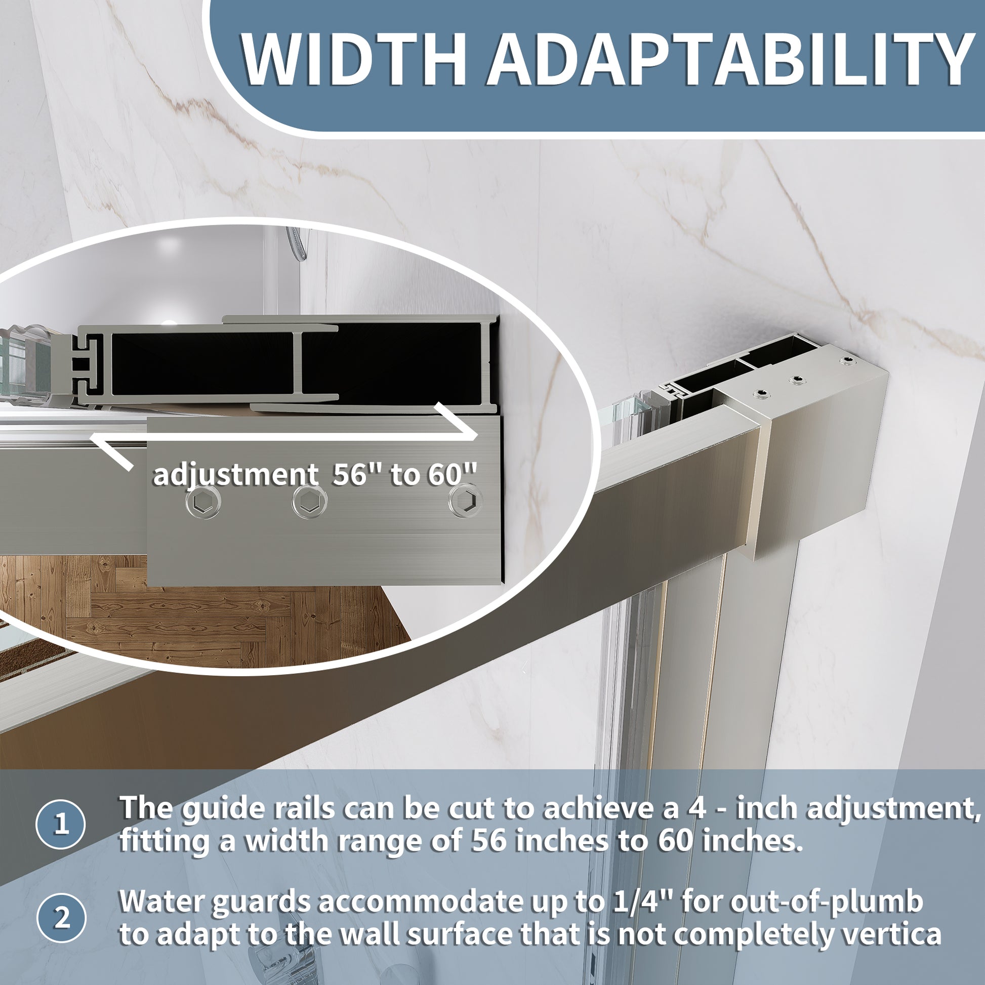 60" x 74" Shower Door and Framed Soft-Close Sliding Shower Door with 6mm Tempered Glass