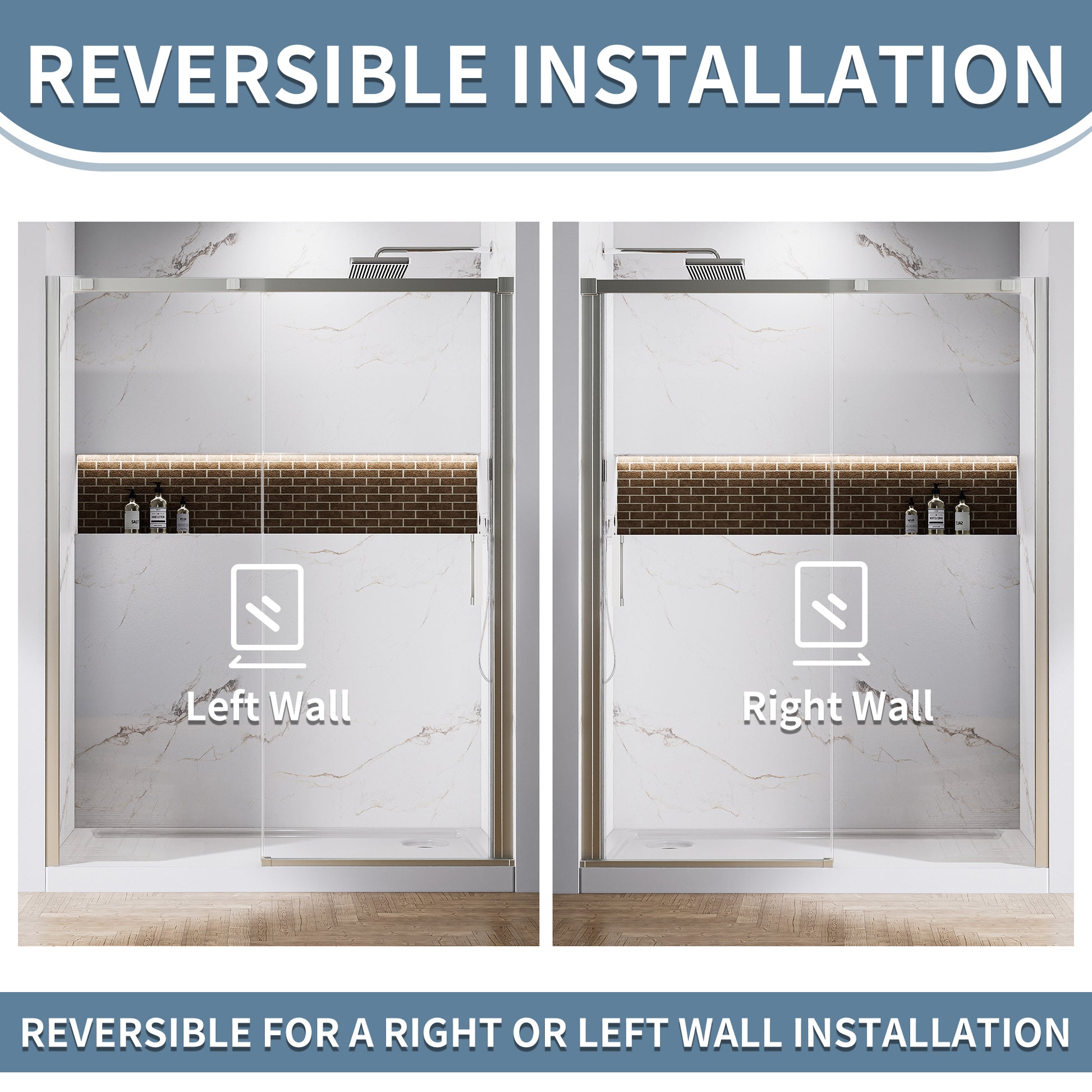 60" x 74" Shower Door and Framed Soft-Close Sliding Shower Door with 6mm Tempered Glass