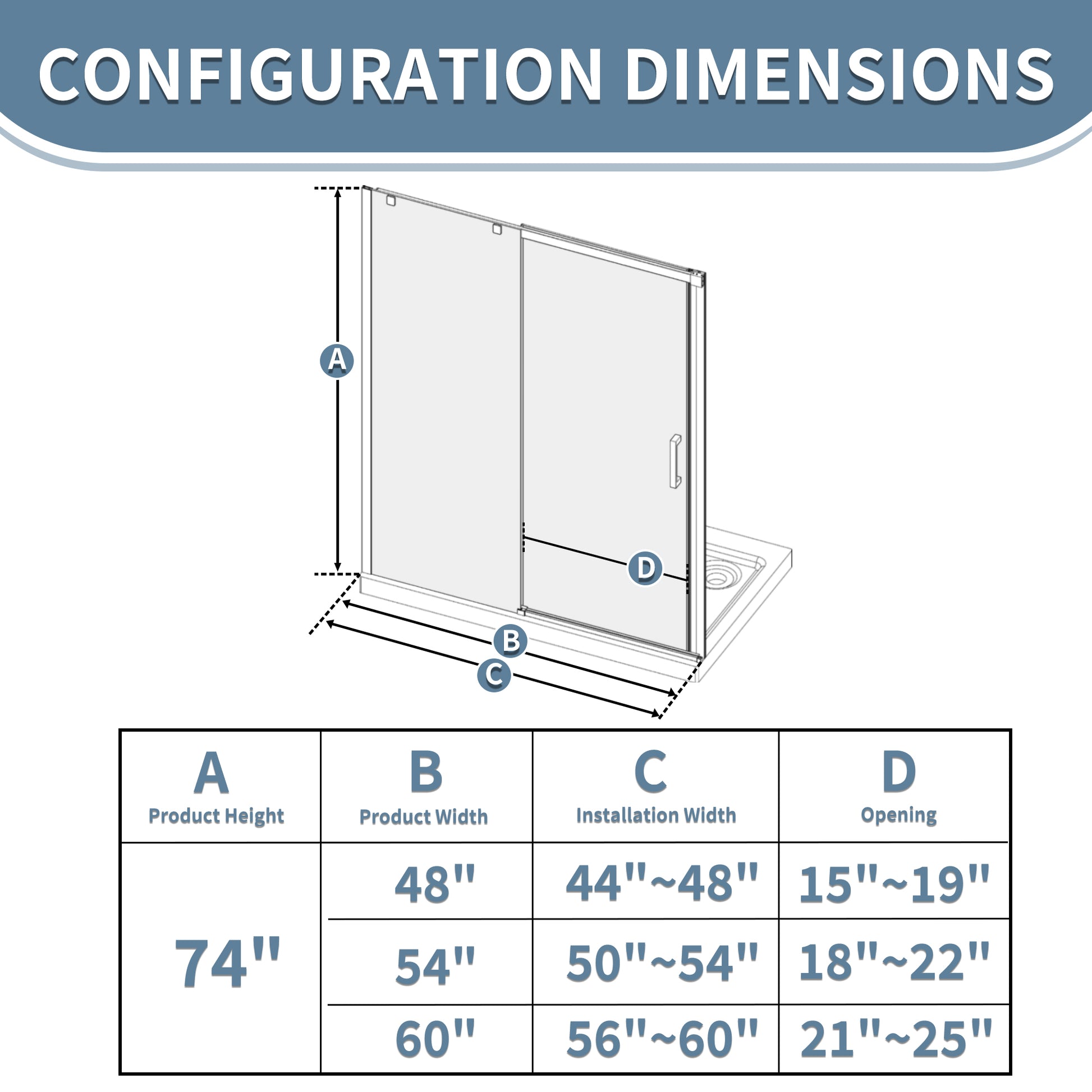 60" x 74" Shower Door and Framed Soft-Close Sliding Shower Door with 6mm Tempered Glass