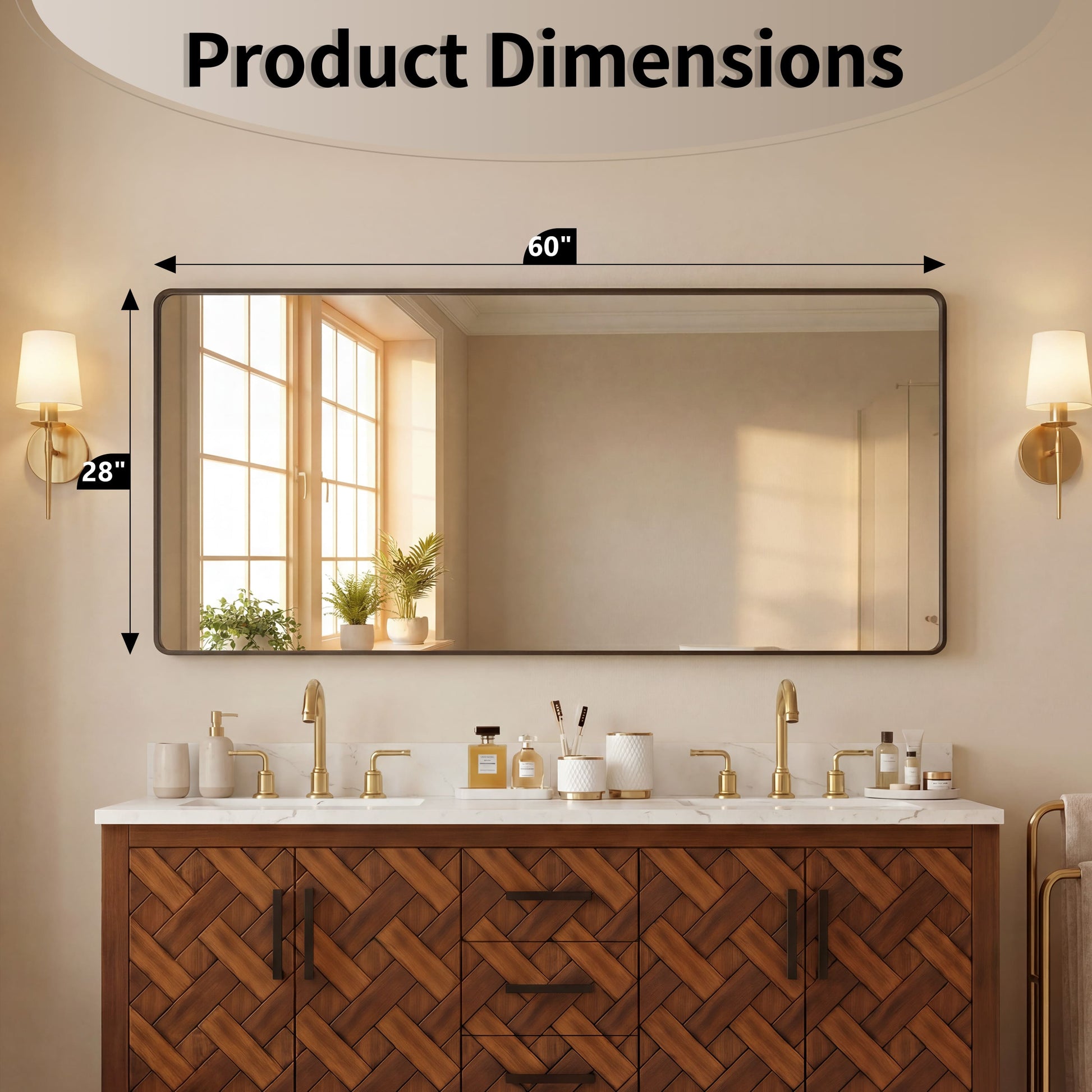 22"-72" W x 28"-40" H 14-Size Modern Aluminum Framed Beveled Bathroom Vanity Mirror with HD Reflection