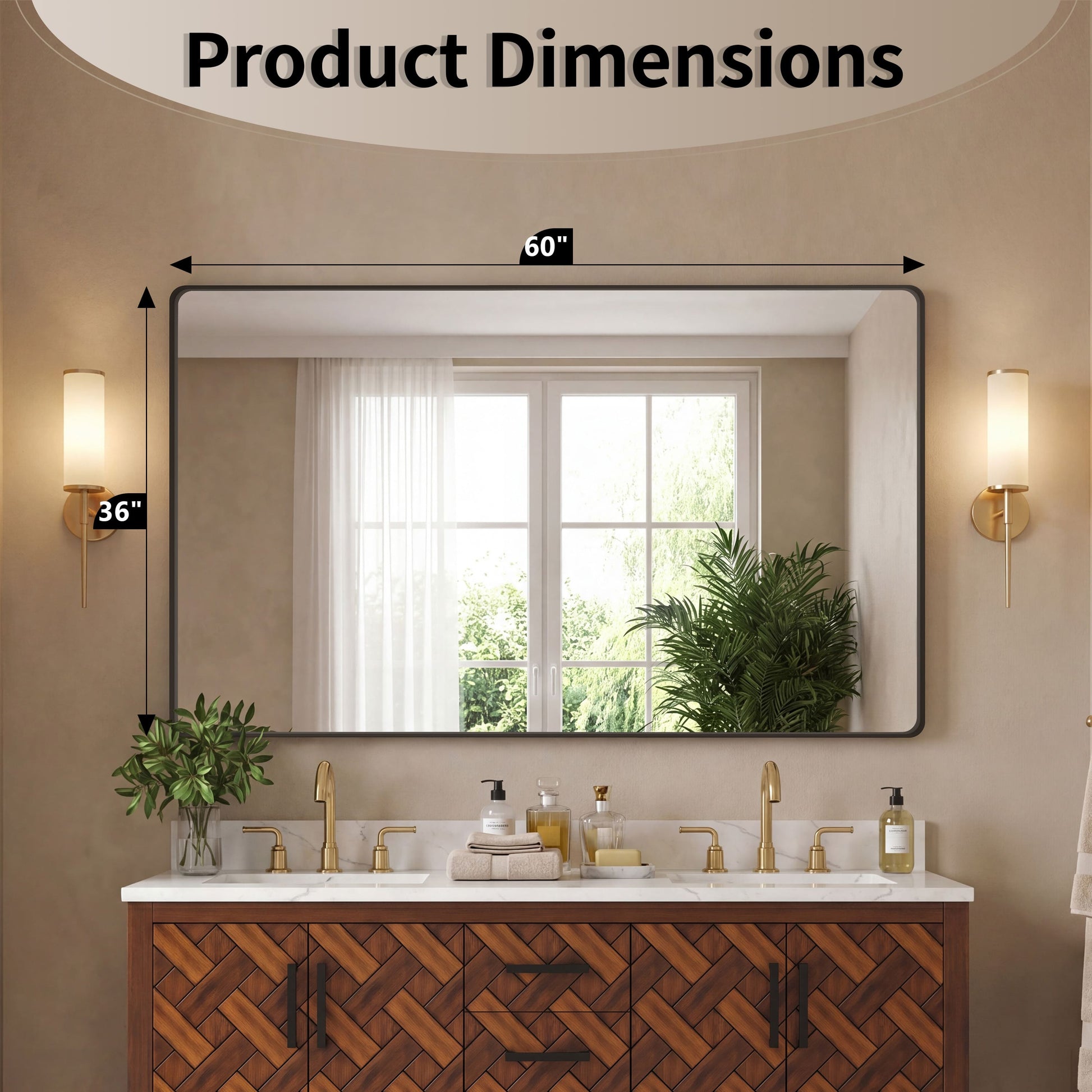 22"-72" W x 28"-40" H 14-Size Modern Aluminum Framed Beveled Bathroom Vanity Mirror with HD Reflection