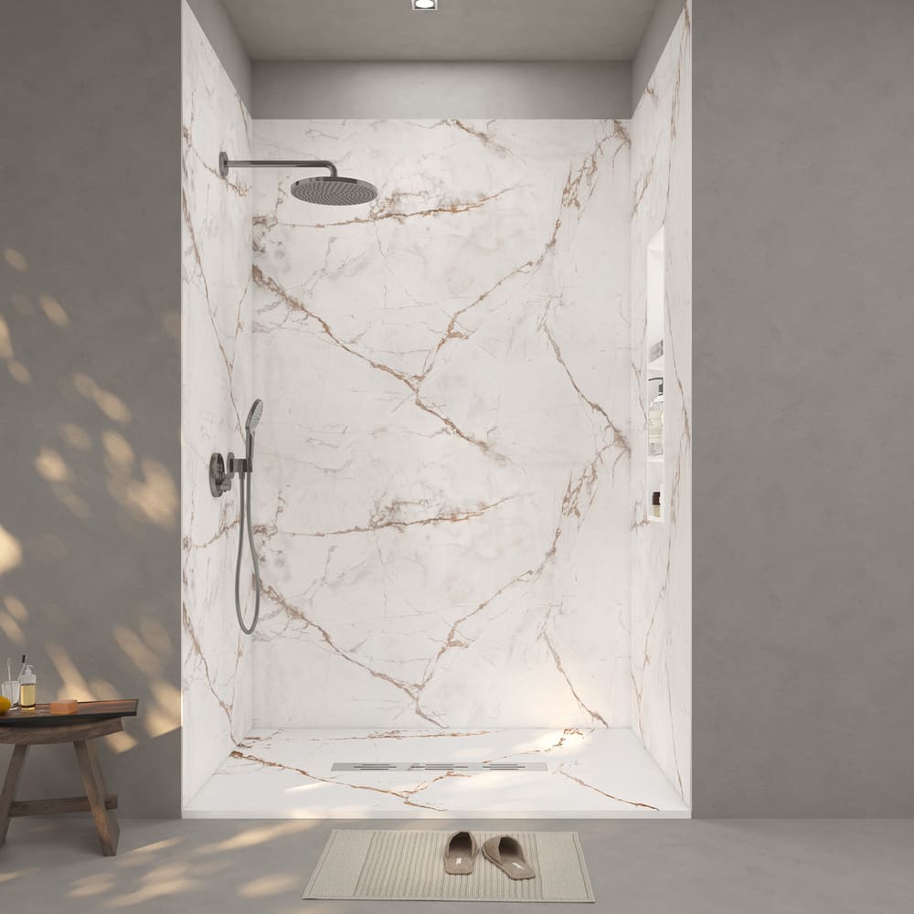 60"x36"x96" Solid Surface Modern Shower Wall Panels, Waterproof Grout-Free Shower Surround System