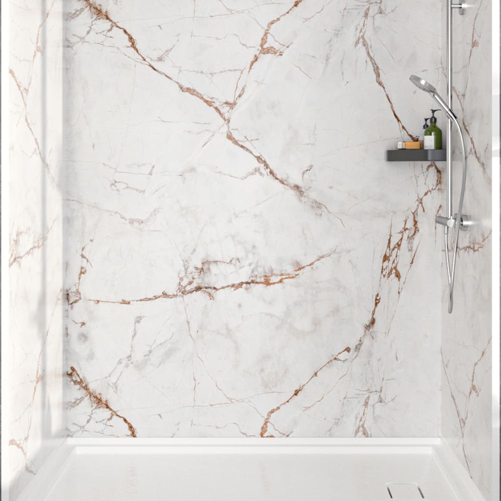 60"x36"x96" Solid Surface Modern Shower Wall Panels, Waterproof Grout-Free Shower Surround System