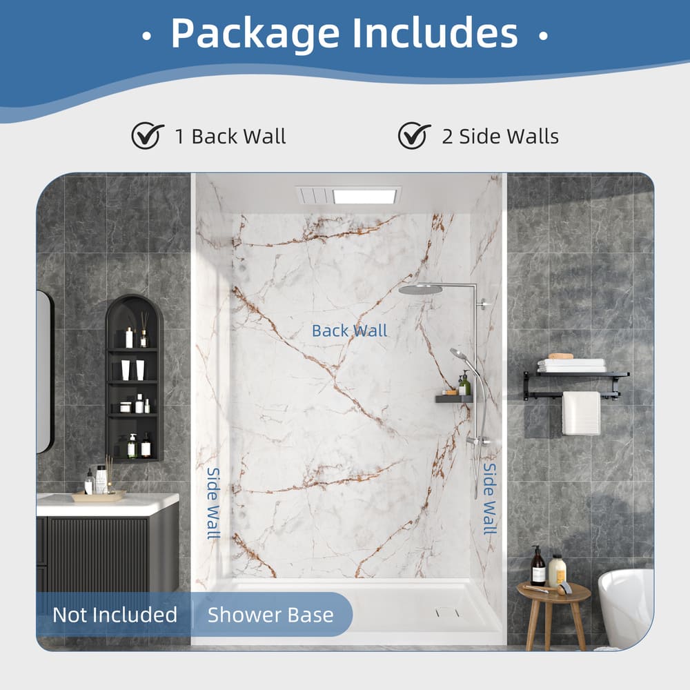 60"x36"x96" Solid Surface Modern Shower Wall Panels, Waterproof Grout-Free Shower Surround System