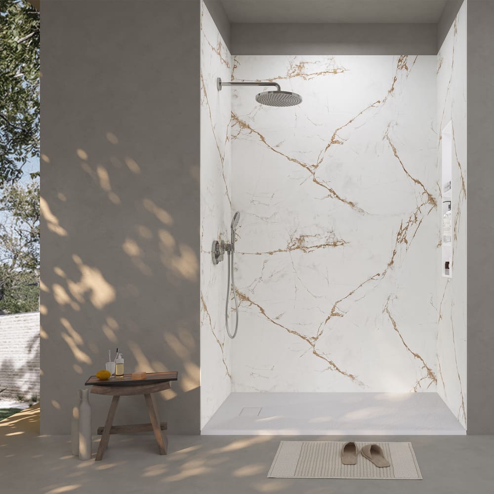60"x36"x96" Solid Surface Modern Shower Wall Panels, Waterproof Grout-Free Shower Surround System