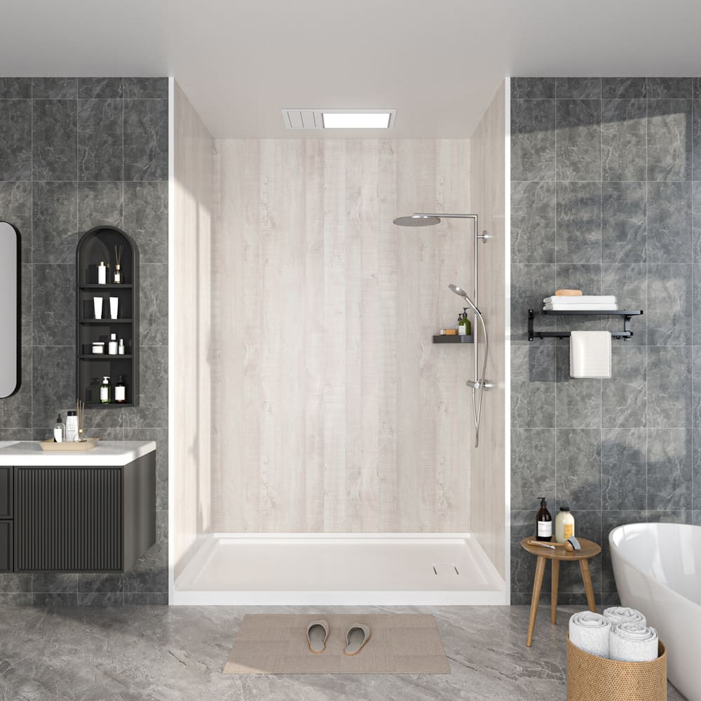 60"x36"x96" Solid Surface Modern Shower Wall Panels, Waterproof Grout-Free Shower Surround System