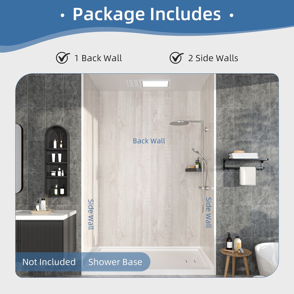 60"x36"x96" Solid Surface Modern Shower Wall Panels, Waterproof Grout-Free Shower Surround System