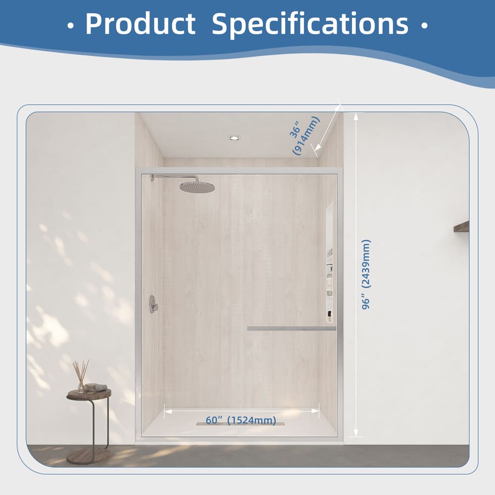 60"x36"x96" Solid Surface Modern Shower Wall Panels, Waterproof Grout-Free Shower Surround System