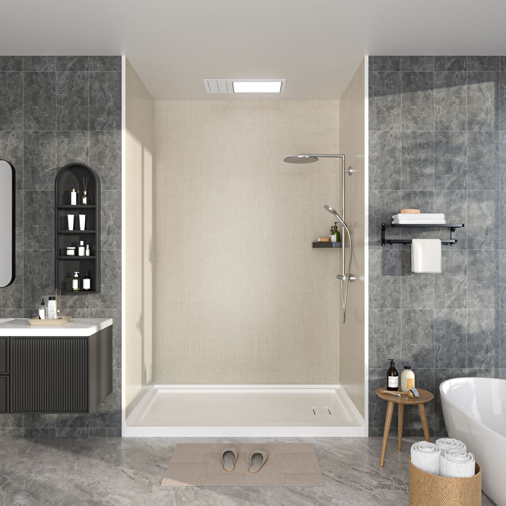 60"x36"x96" Solid Surface Modern Shower Wall Panels, Waterproof Grout-Free Shower Surround System