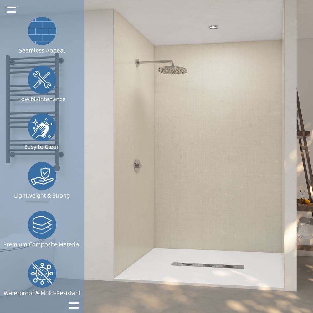 60"x36"x96" Solid Surface Modern Shower Wall Panels, Waterproof Grout-Free Shower Surround System