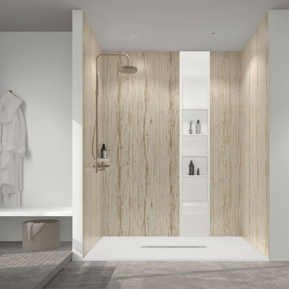 60"x36"x96" Solid Surface Modern Shower Wall Panels, Waterproof Grout-Free Shower Surround System