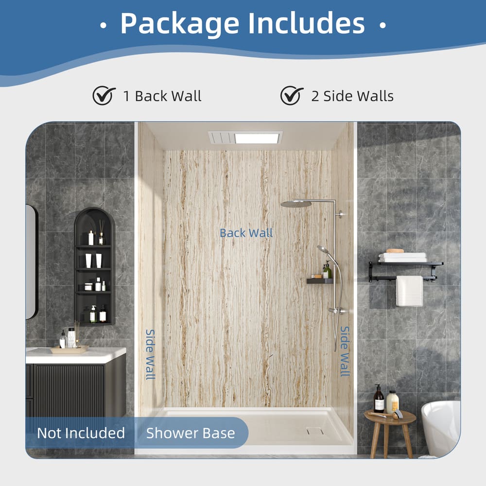 60"x36"x96" Solid Surface Modern Shower Wall Panels, Waterproof Grout-Free Shower Surround System