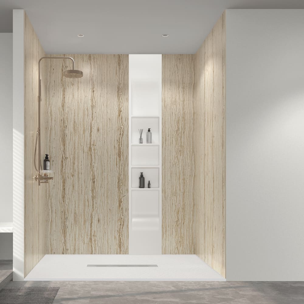 60"x36"x96" Solid Surface Modern Shower Wall Panels, Waterproof Grout-Free Shower Surround System