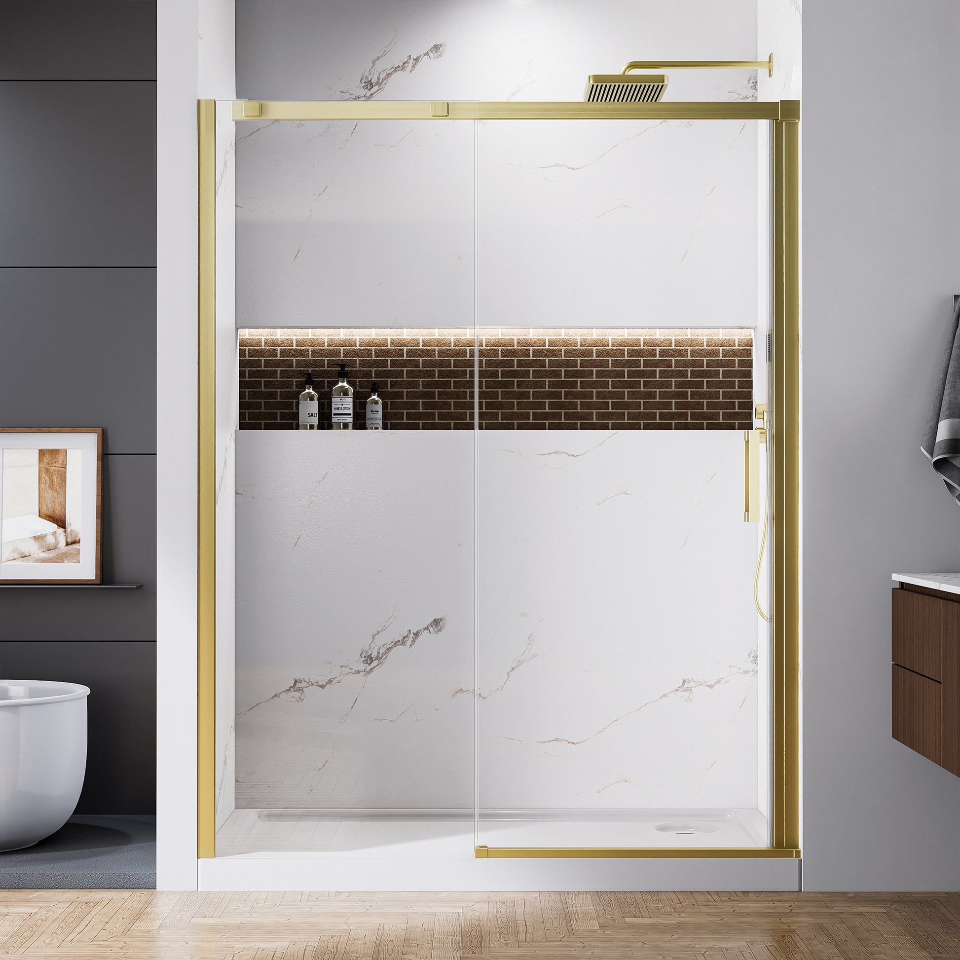 60" x 74" Shower Door and Framed Soft-Close Sliding Shower Door with 6mm Tempered Glass