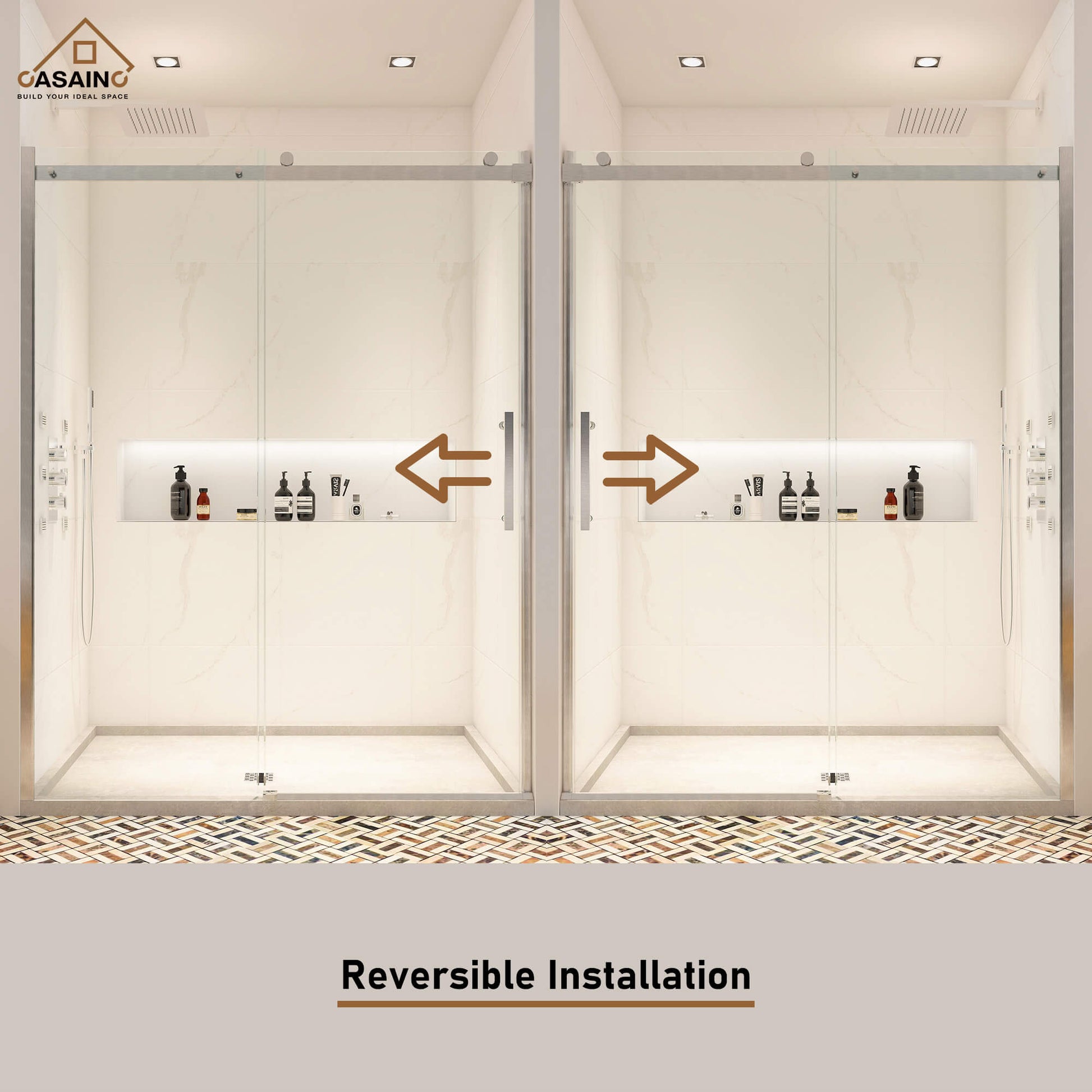 60"x76" Frameless Single Sliding Shower Door in Chrome/Brushed Nickel/