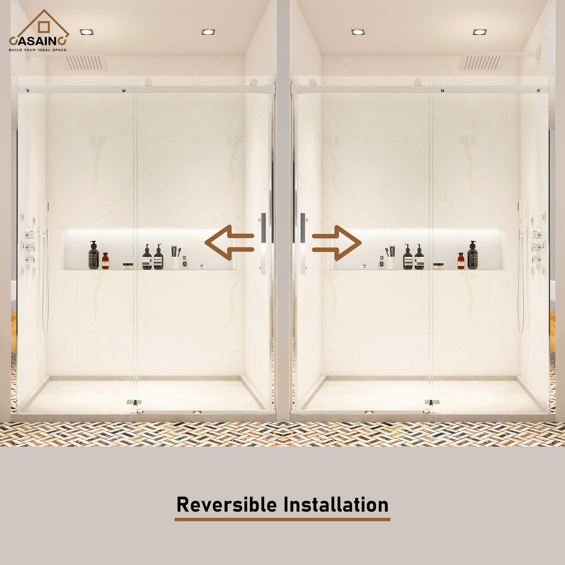 60"x76" Frameless Single Sliding Shower Door in Chrome/Brushed Nickel/