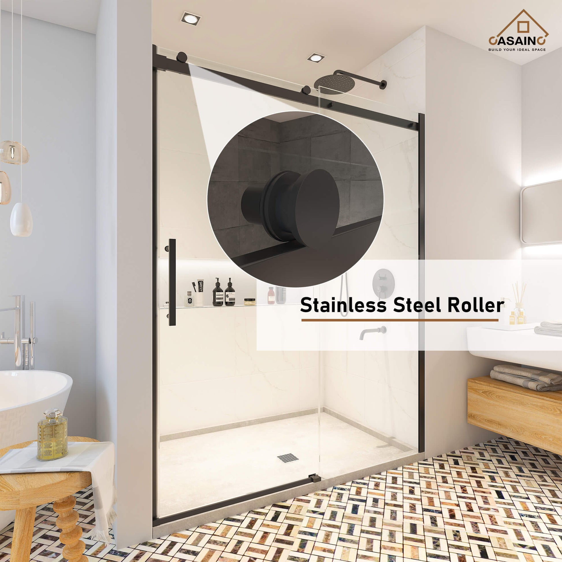 60"x76" Frameless Single Sliding Shower Door in Chrome/Brushed Nickel/