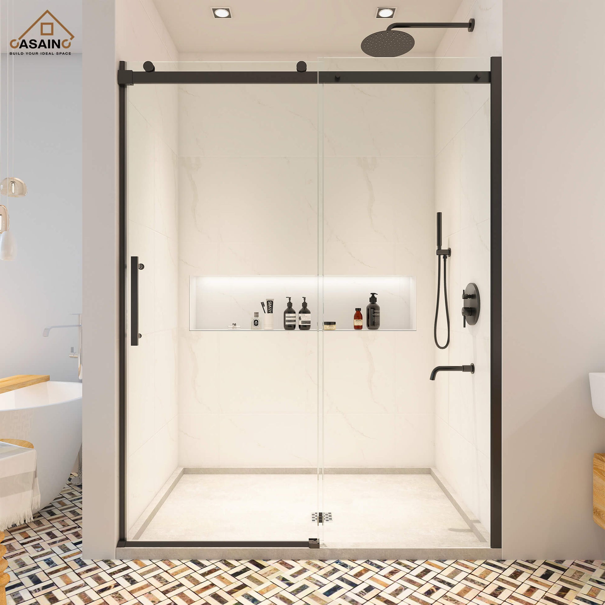 60"x76" Frameless Single Sliding Shower Door in Chrome/Brushed Nickel/
