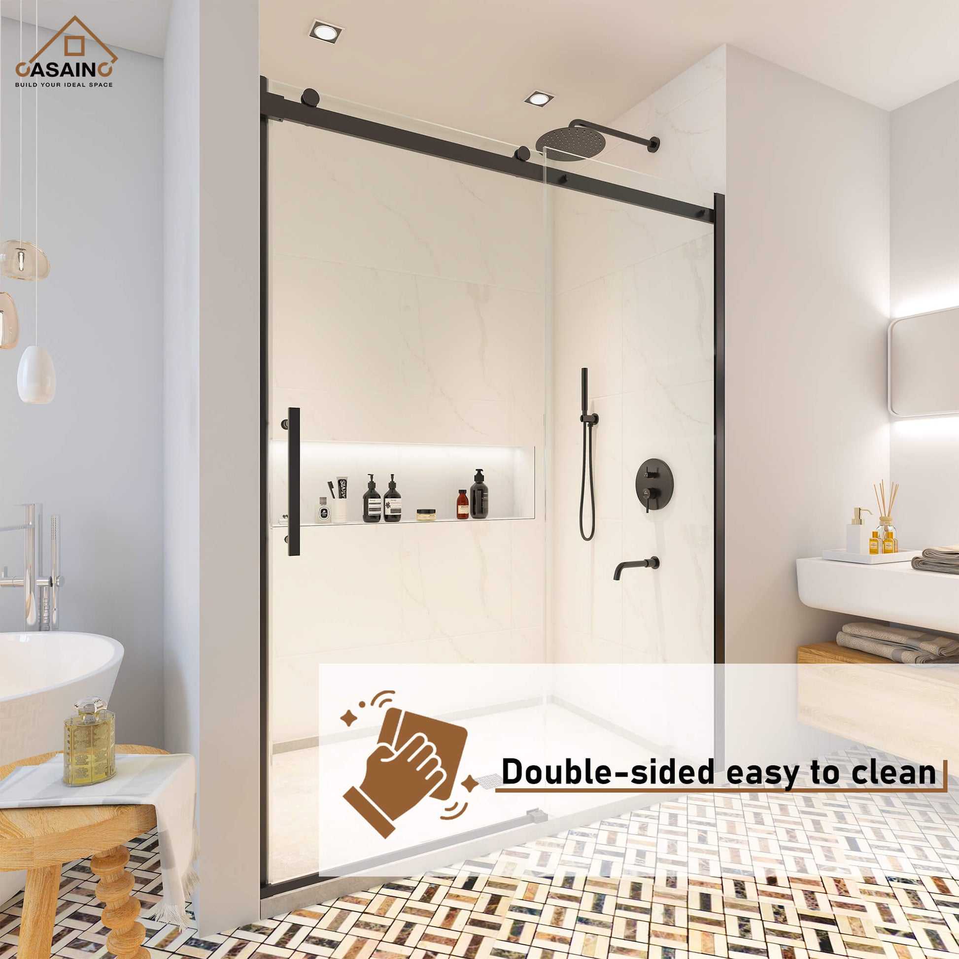 60"x76" Frameless Single Sliding Shower Door in Chrome/Brushed Nickel/