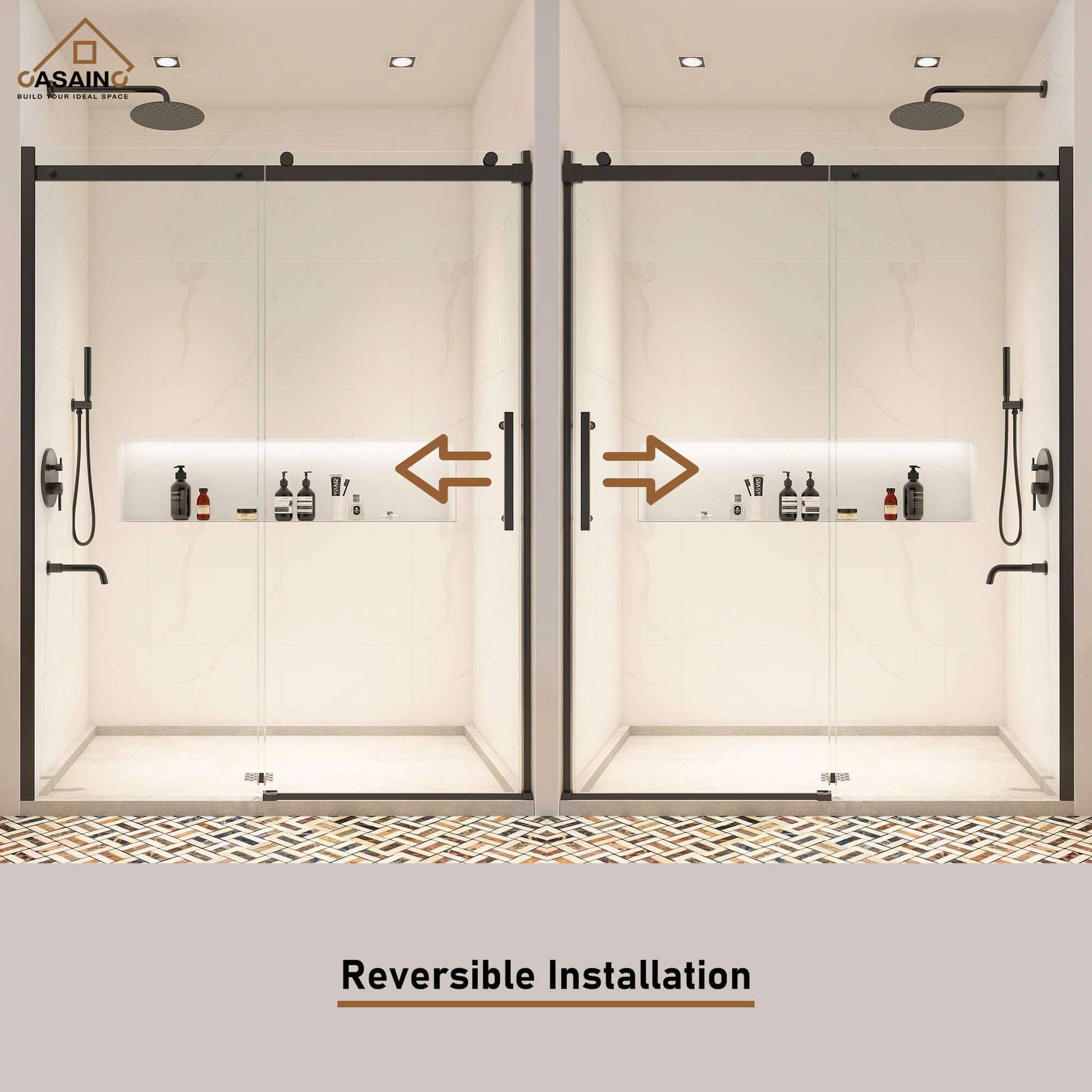 60"x76" Frameless Single Sliding Shower Door in Chrome/Brushed Nickel/