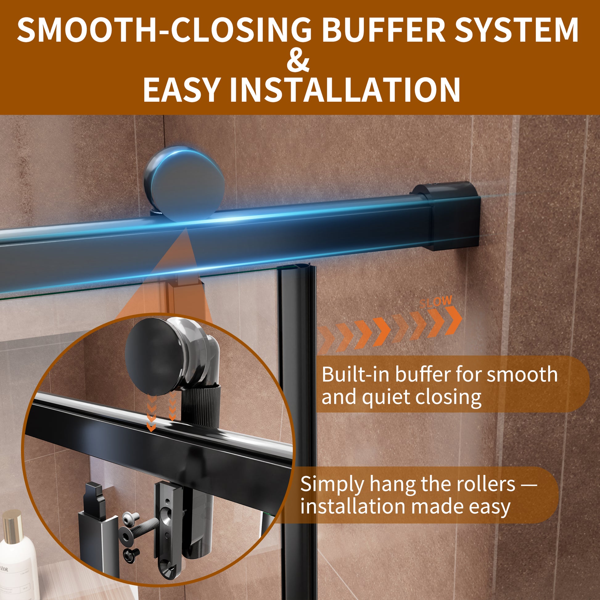 60" x 76" Shower Door and Framed Soft-Close Sliding Shower Door with 6mm Tempered Glass