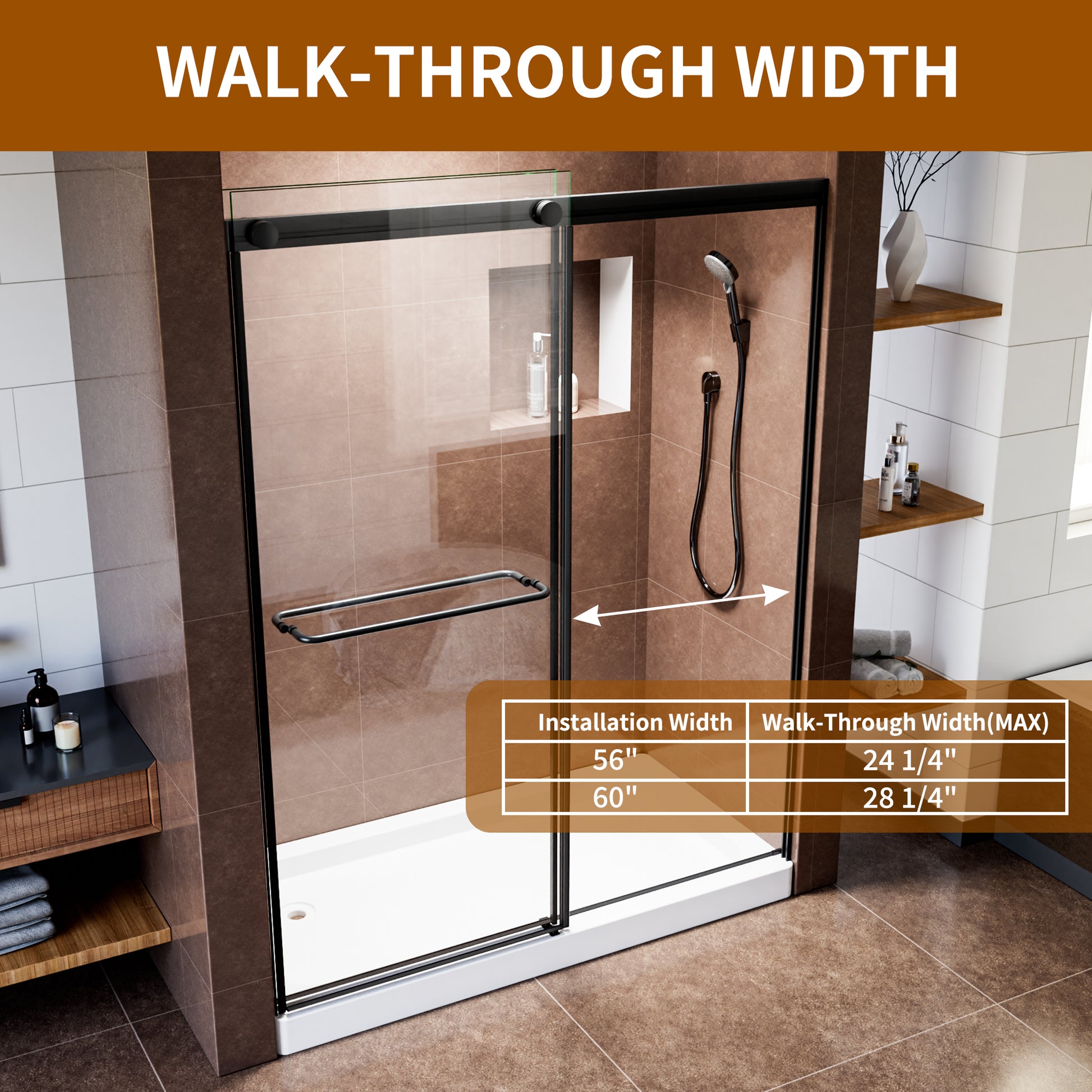 60" x 76" Shower Door and Framed Soft-Close Sliding Shower Door with 6mm Tempered Glass