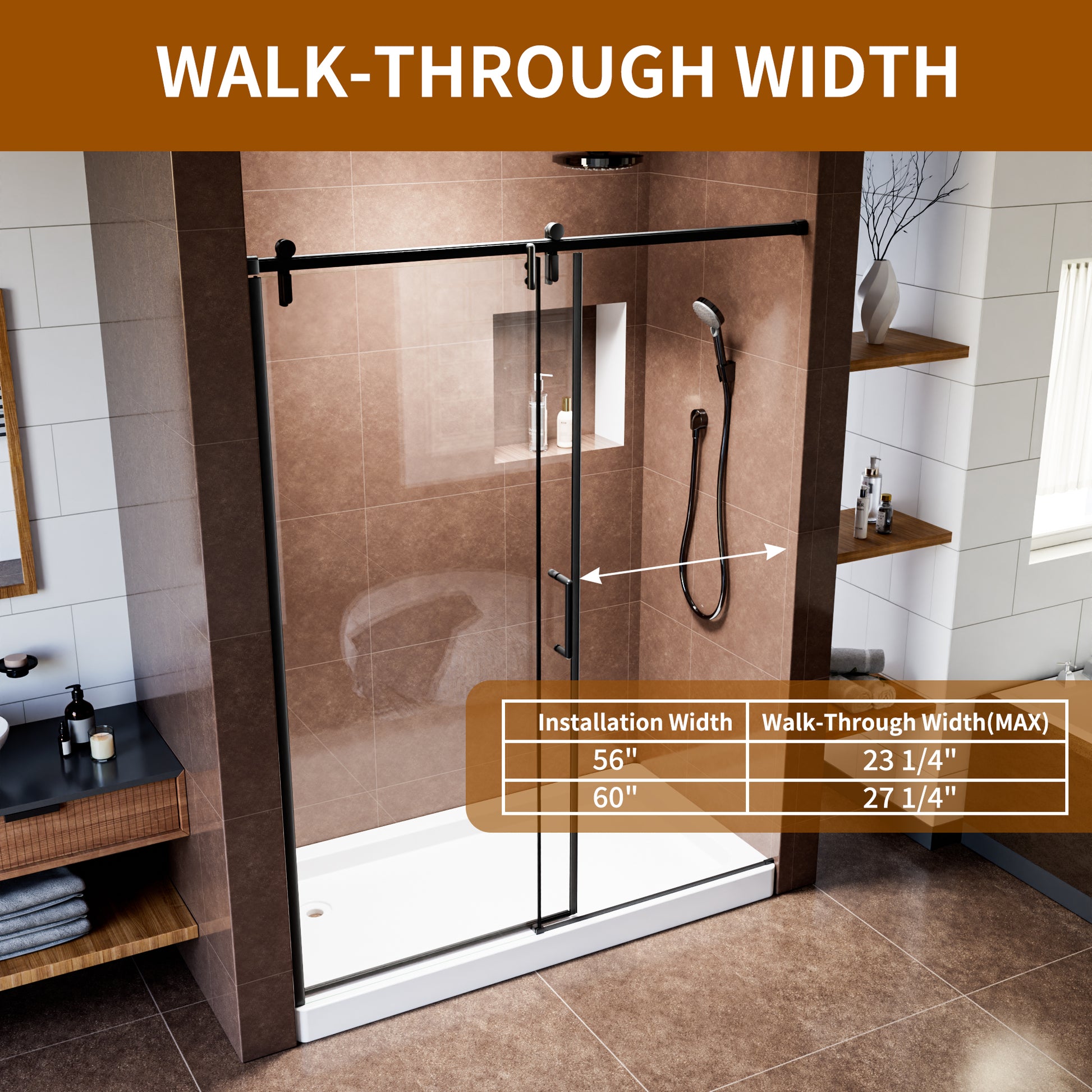 60" x 76" Shower Door and Framed Soft-Close Sliding Shower Door with 6mm Tempered Glass
