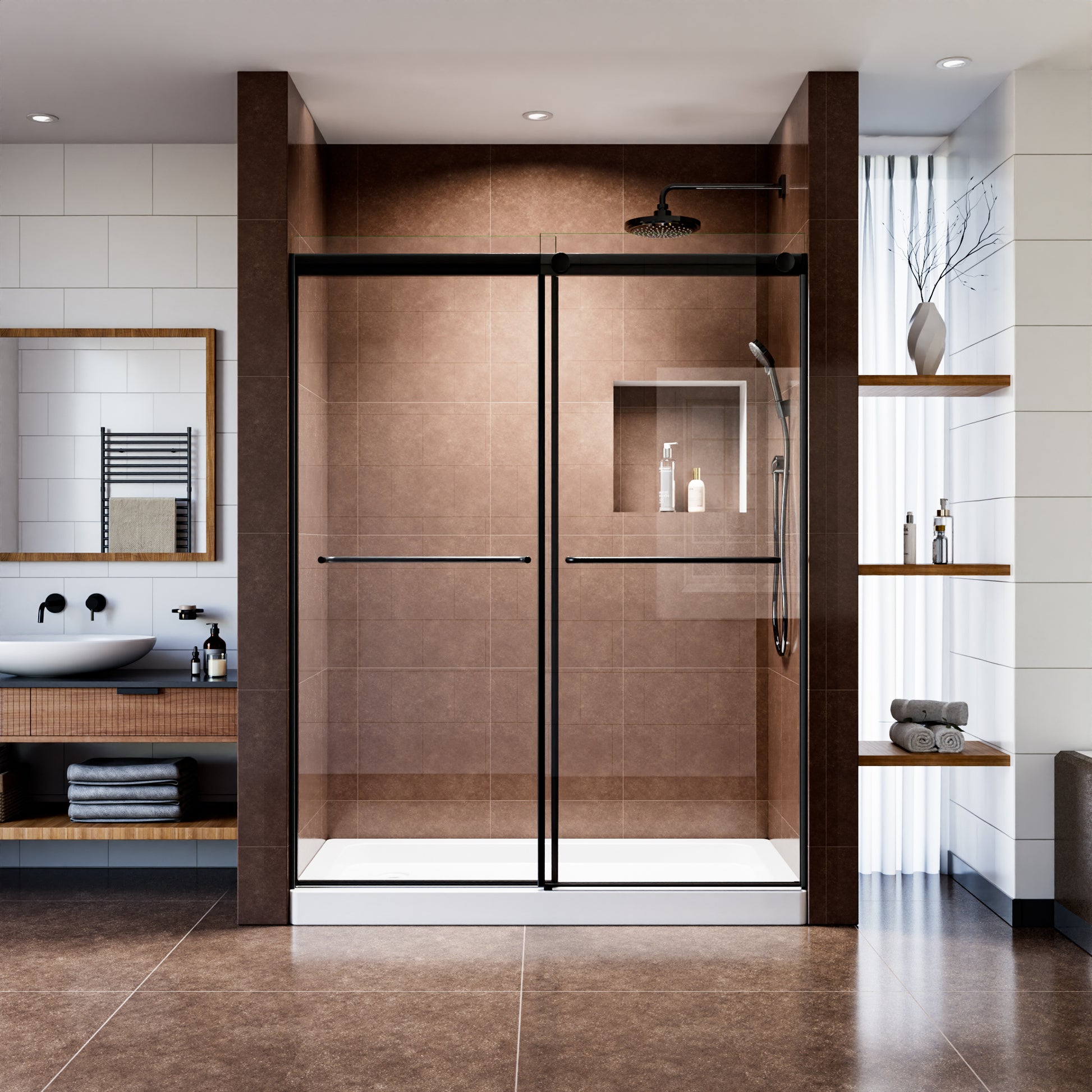 60" x 76" Shower Door and Framed Soft-Close Sliding Shower Door with 6mm Tempered Glass