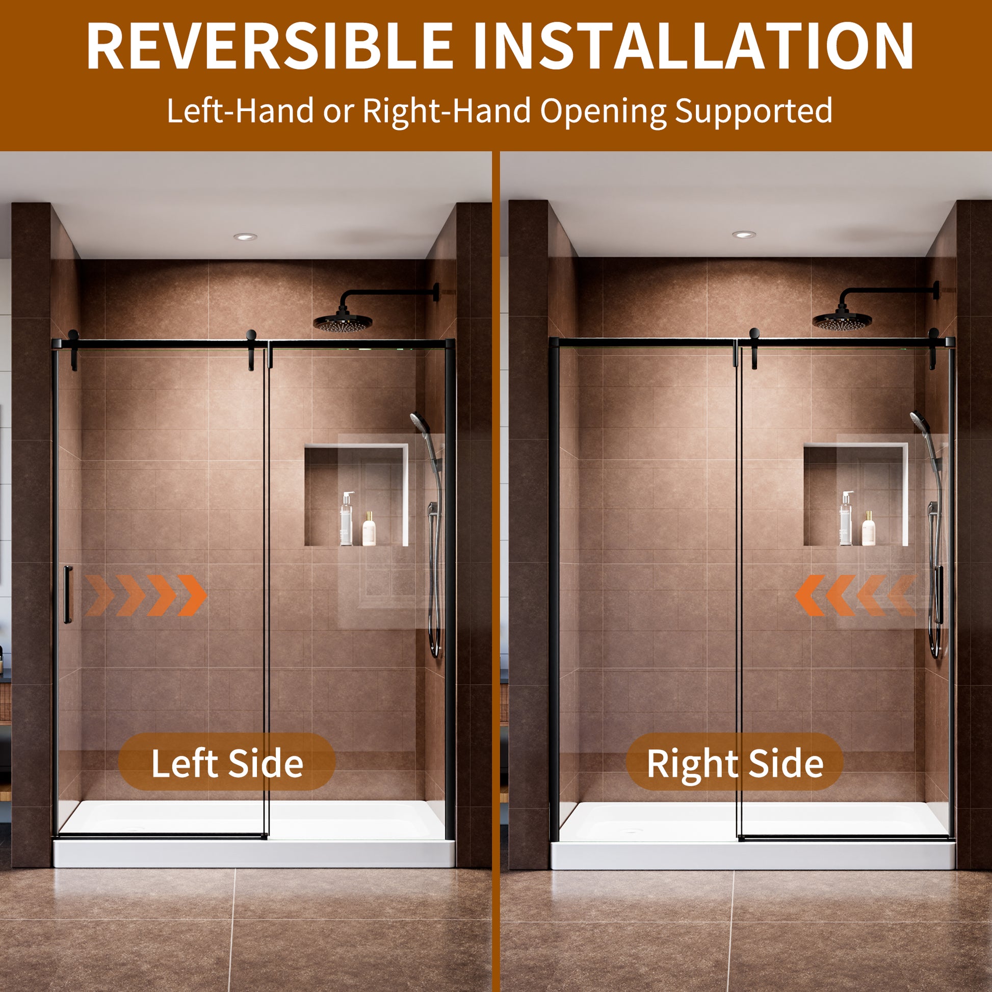 60" x 76" Shower Door and Framed Soft-Close Sliding Shower Door with 6mm Tempered Glass