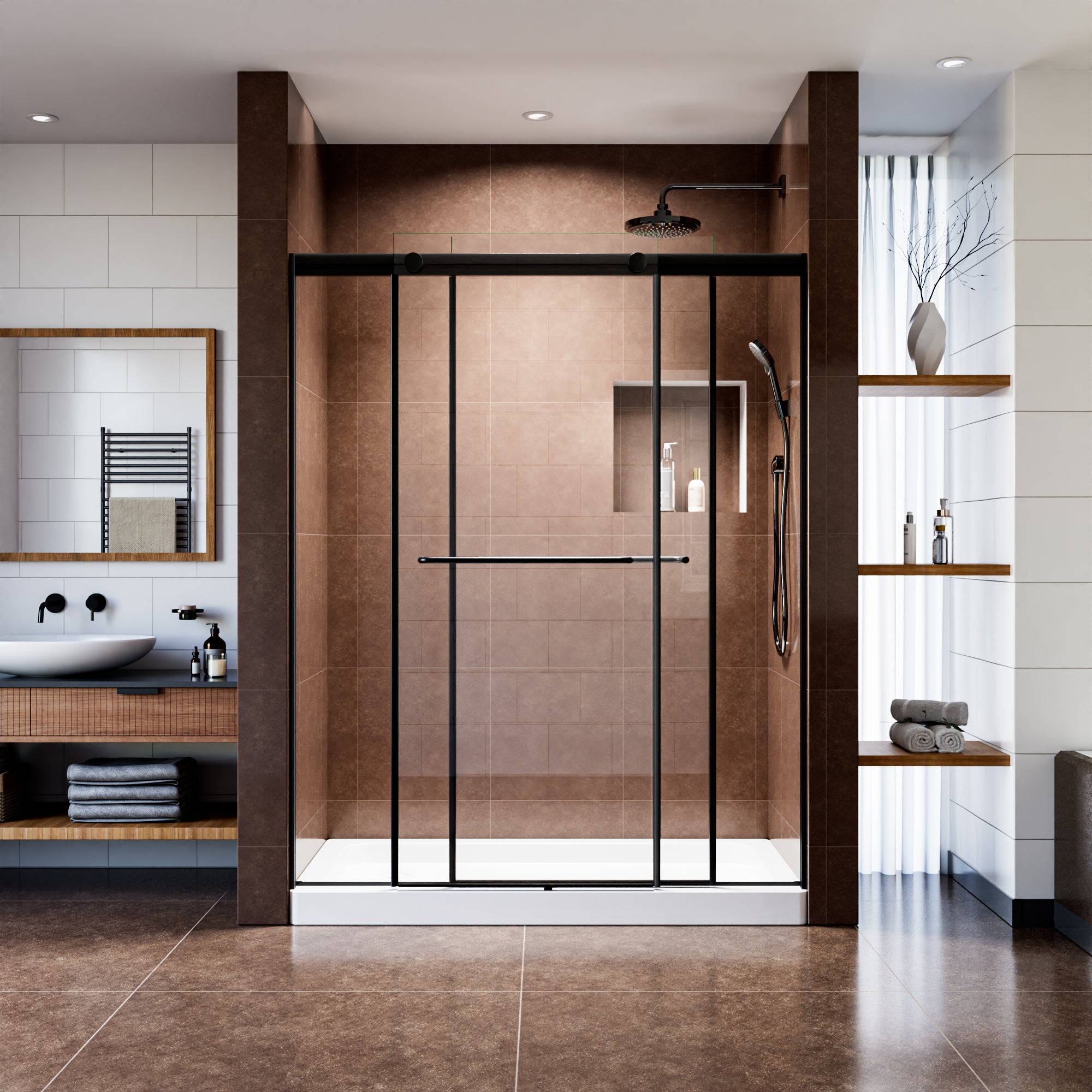 60" x 76" Shower Door and Framed Soft-Close Sliding Shower Door with 6mm Tempered Glass