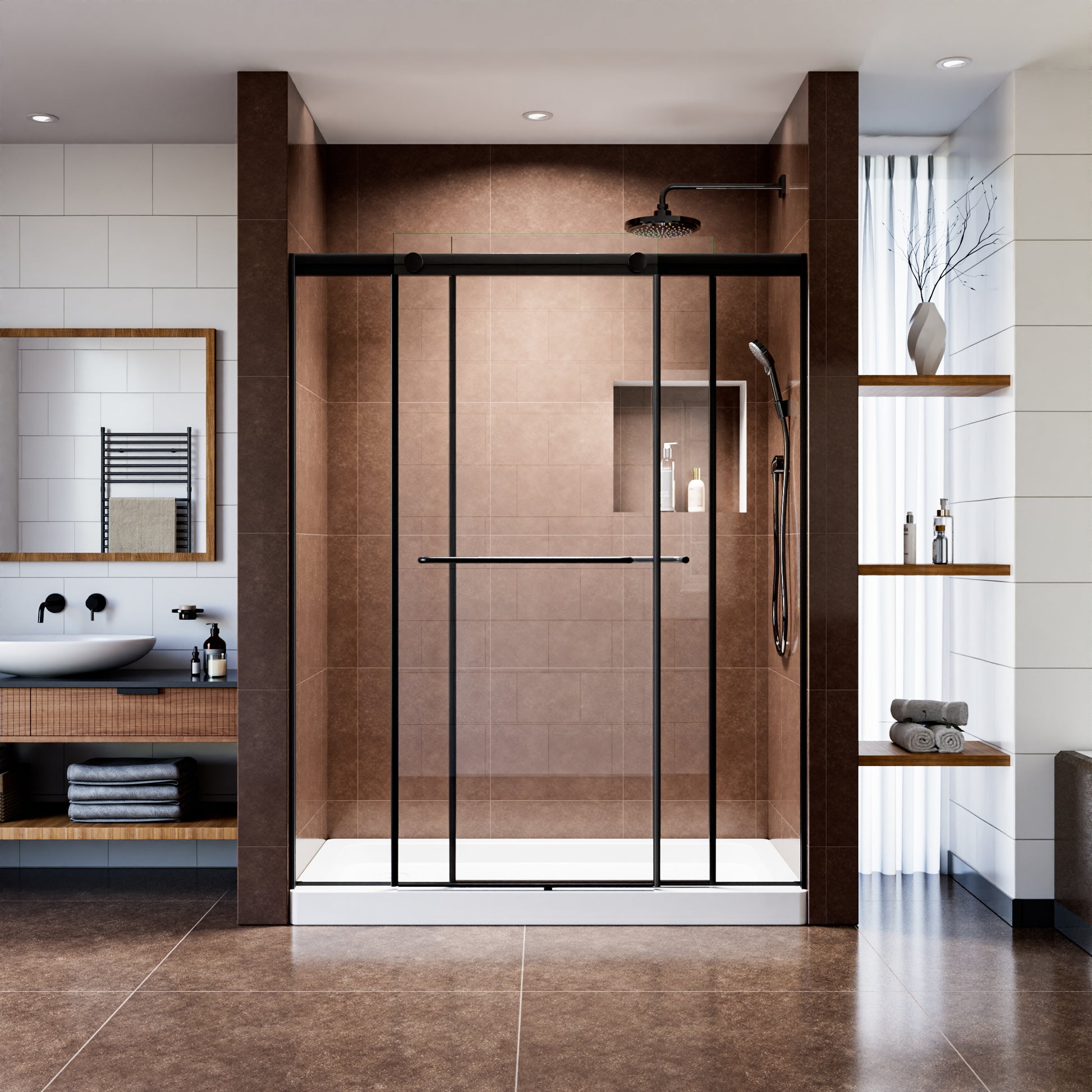 60" x 76" Shower Door and Framed Soft-Close Sliding Shower Door with 6mm Tempered Glass