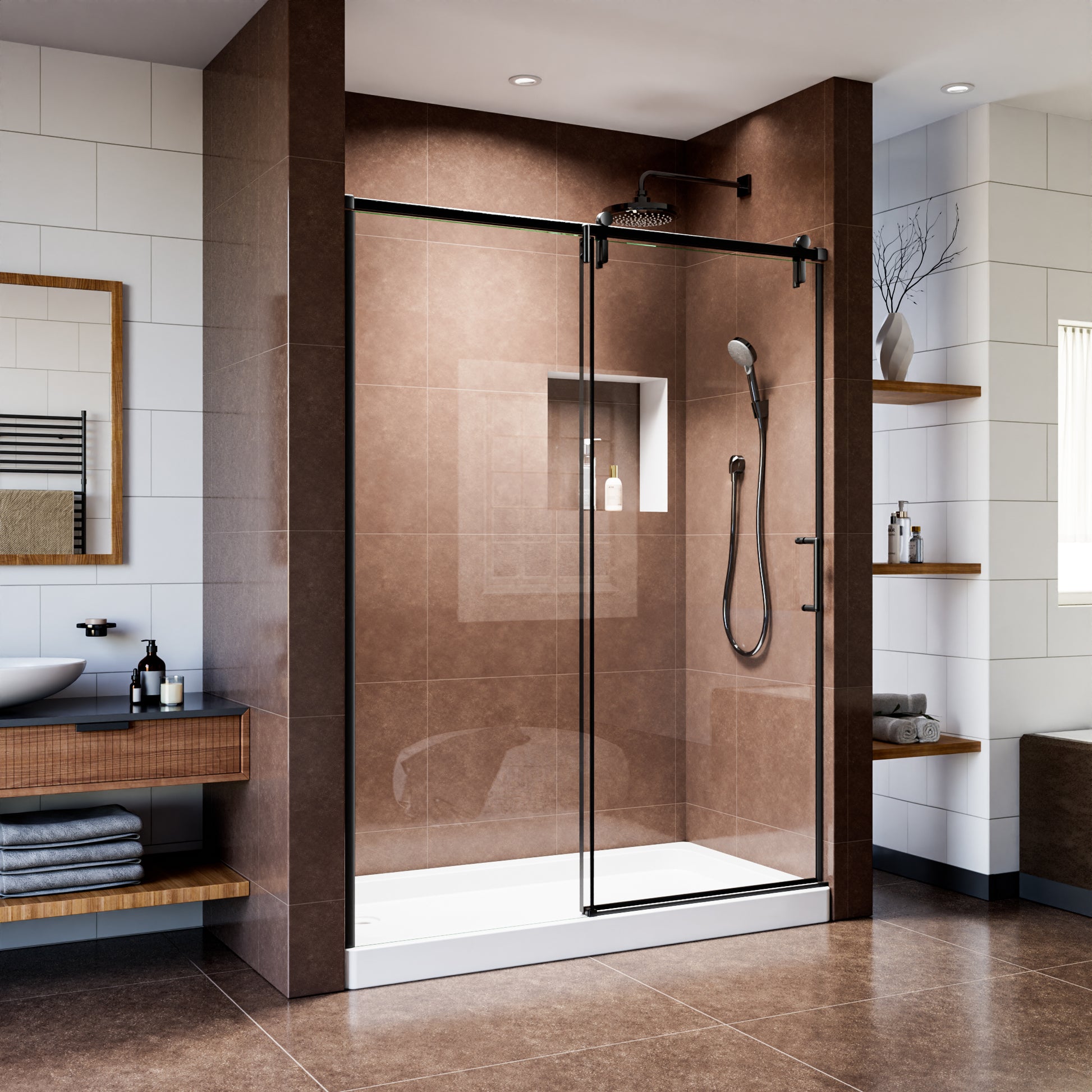 60" x 76" Shower Door and Framed Soft-Close Sliding Shower Door with 6mm Tempered Glass