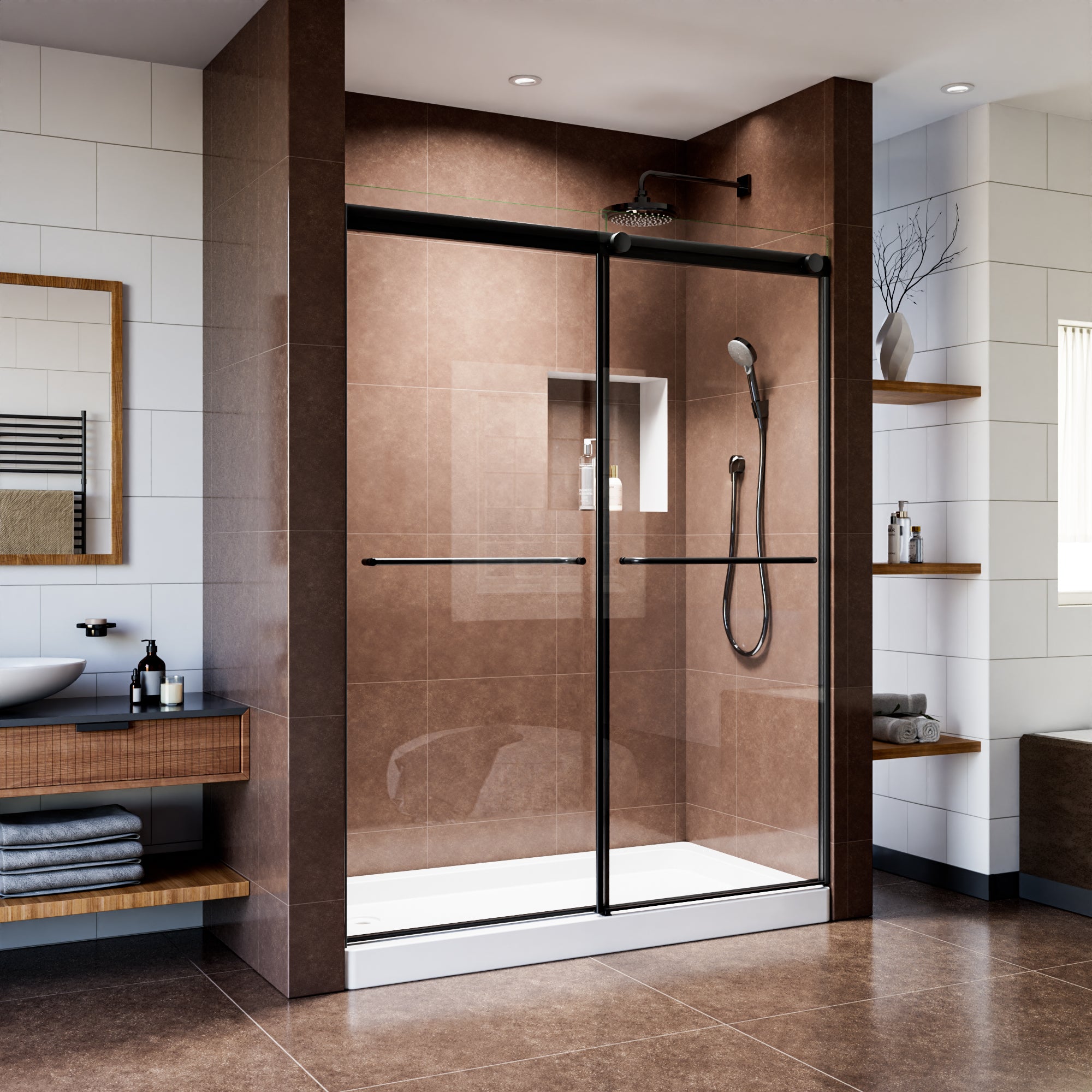60" x 76" Shower Door and Framed Soft-Close Sliding Shower Door with 6mm Tempered Glass