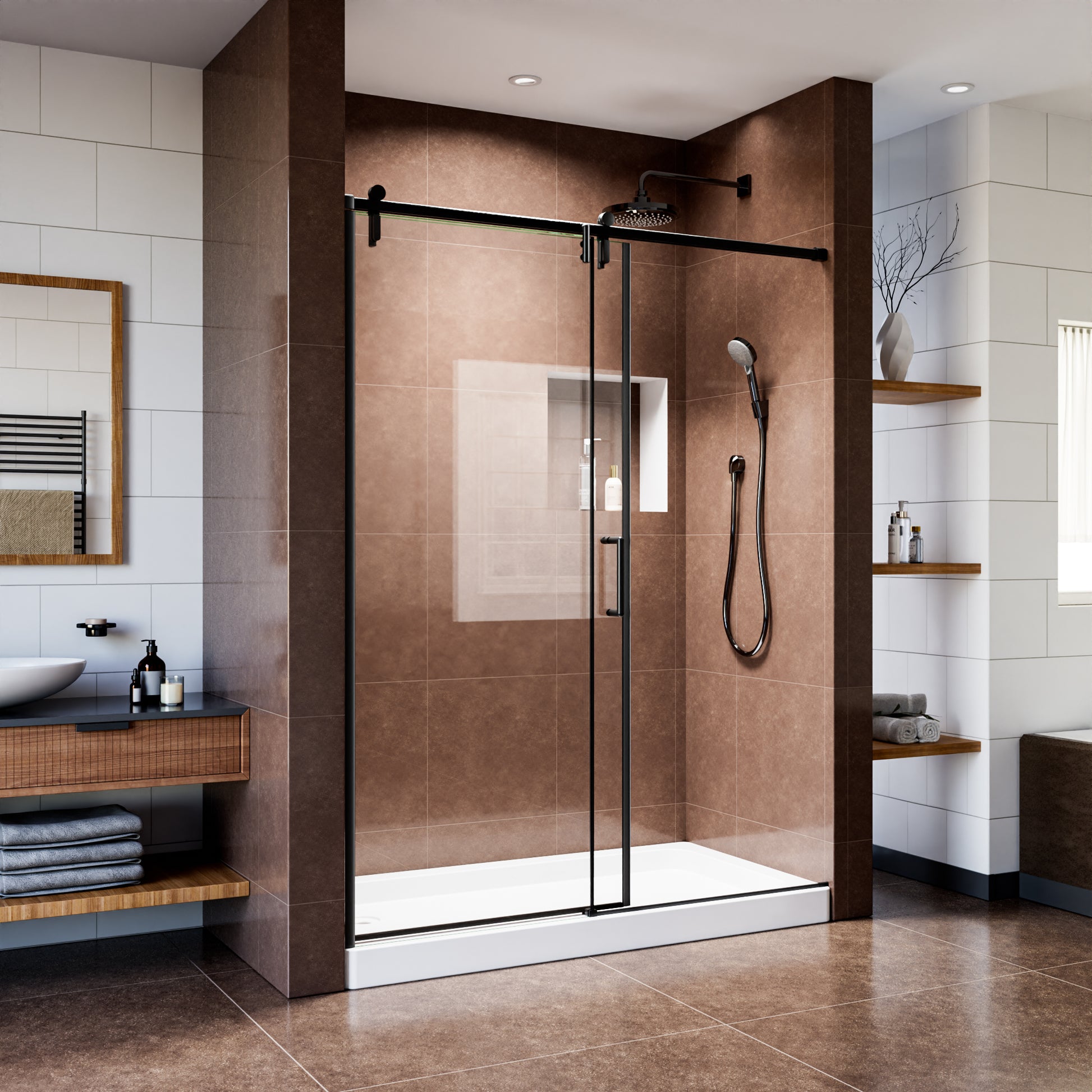 60" x 76" Shower Door and Framed Soft-Close Sliding Shower Door with 6mm Tempered Glass