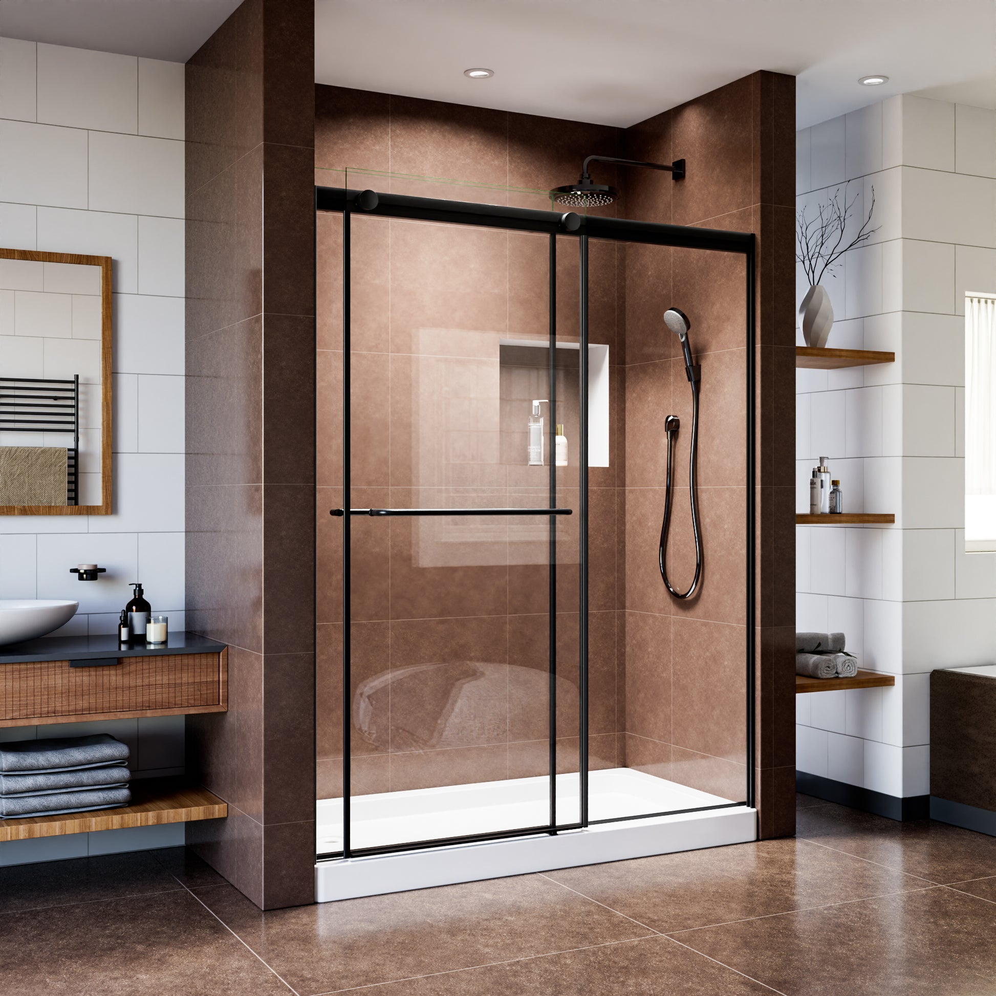 60" x 76" Shower Door and Framed Soft-Close Sliding Shower Door with 6mm Tempered Glass