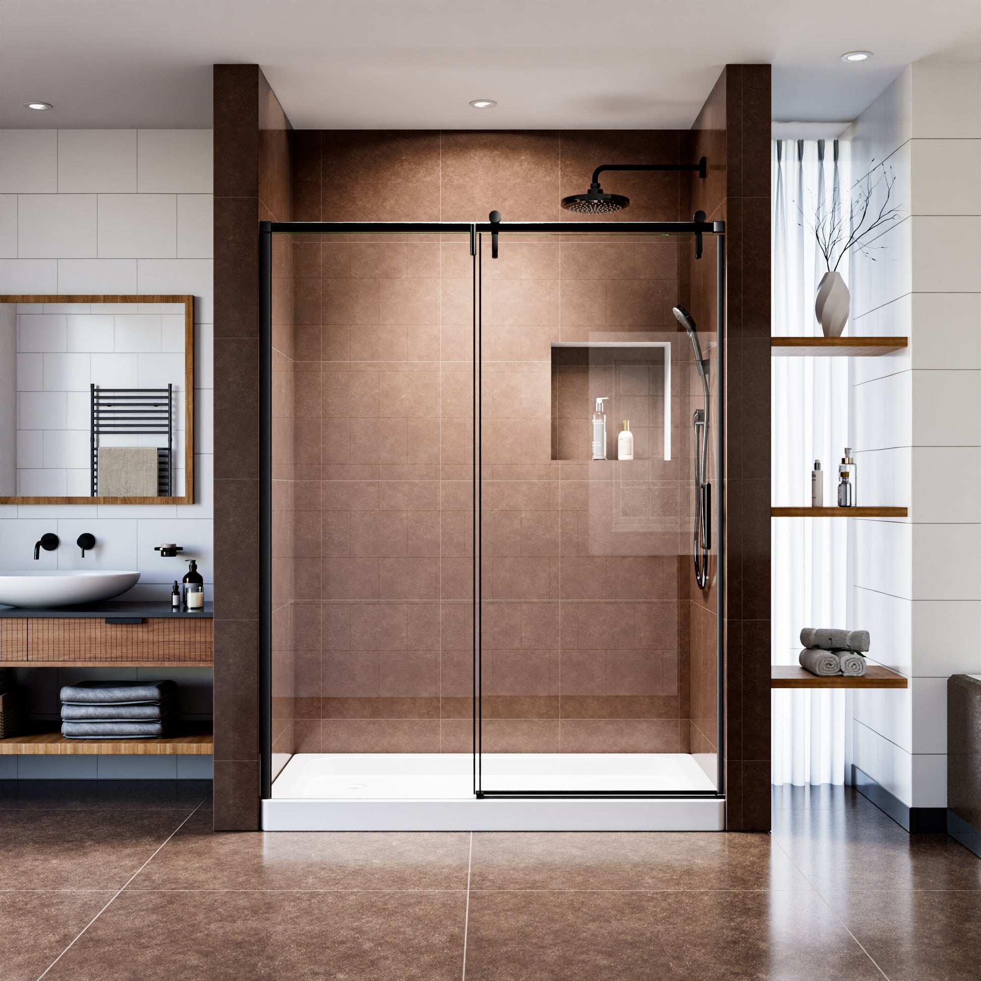 60" x 76" Shower Door and Framed Soft-Close Sliding Shower Door with 6mm Tempered Glass
