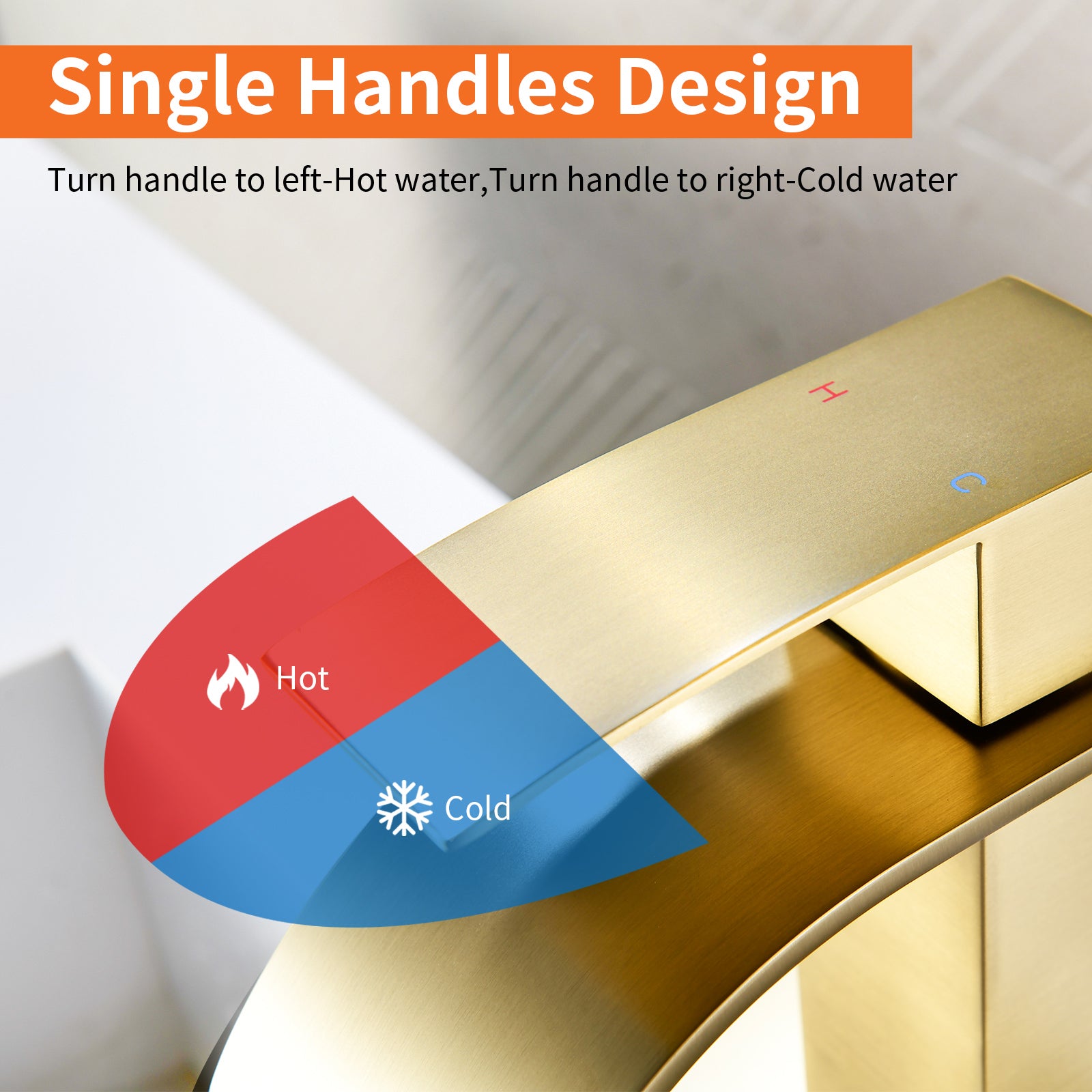 6"/12.5"H SUS304 Bathroom Sink Faucet with Flat Curved Waterfall Spout, Brushed Gold Finish and Drain Included