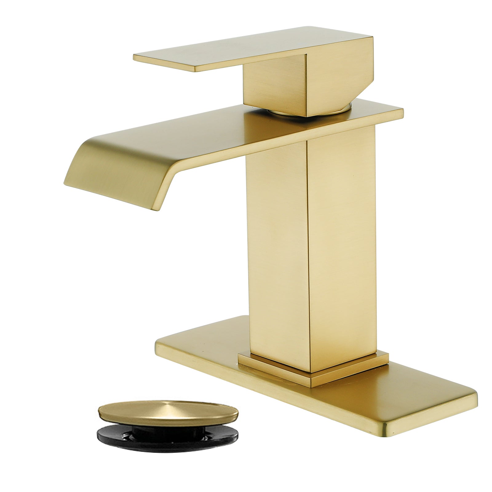 6"/12.5"H SUS304 Bathroom Sink Faucet with Flat Waterfall Spout, Brushed Gold Finish and Drain Included