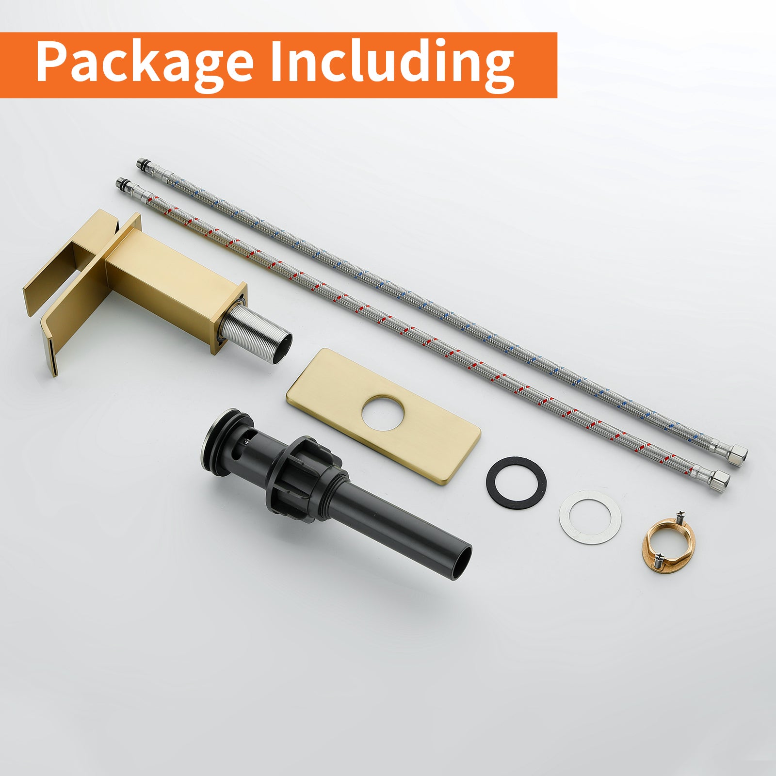 6"/12.5"H SUS304 Bathroom Sink Faucet with Flat Waterfall Spout, Brushed Gold Finish and Drain Included