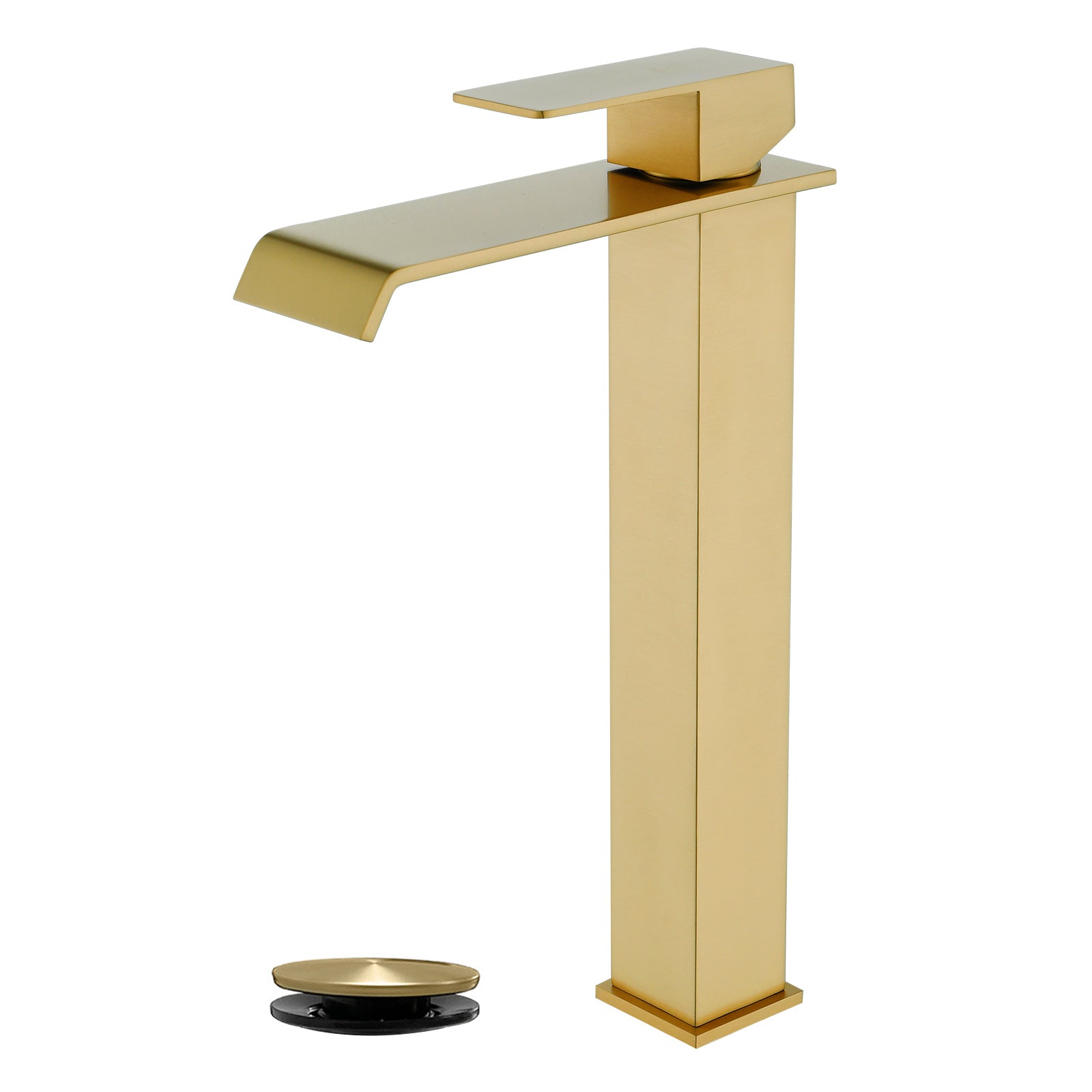 6"/12.5"H SUS304 Bathroom Sink Faucet with Flat Waterfall Spout, Brushed Gold Finish and Drain Included