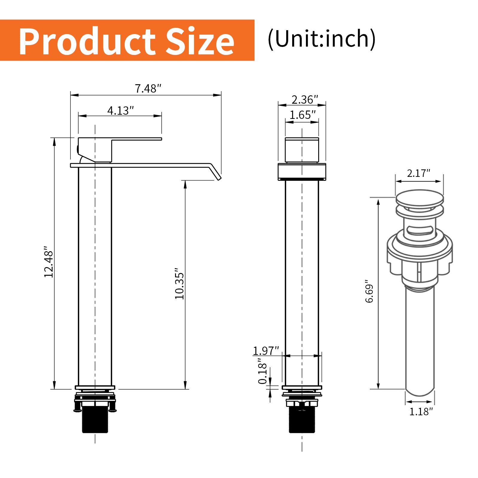 6"/12.5"H SUS304 Bathroom Sink Faucet with Flat Waterfall Spout, Brushed Gold Finish and Drain Included
